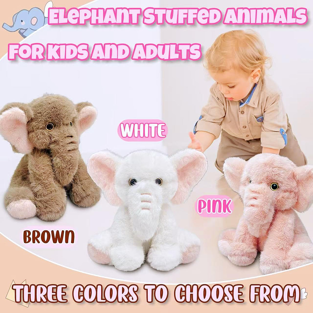 LoYuSenn 10-Inch Pink Elephant Plush – Cute Baby Stuffed Toy