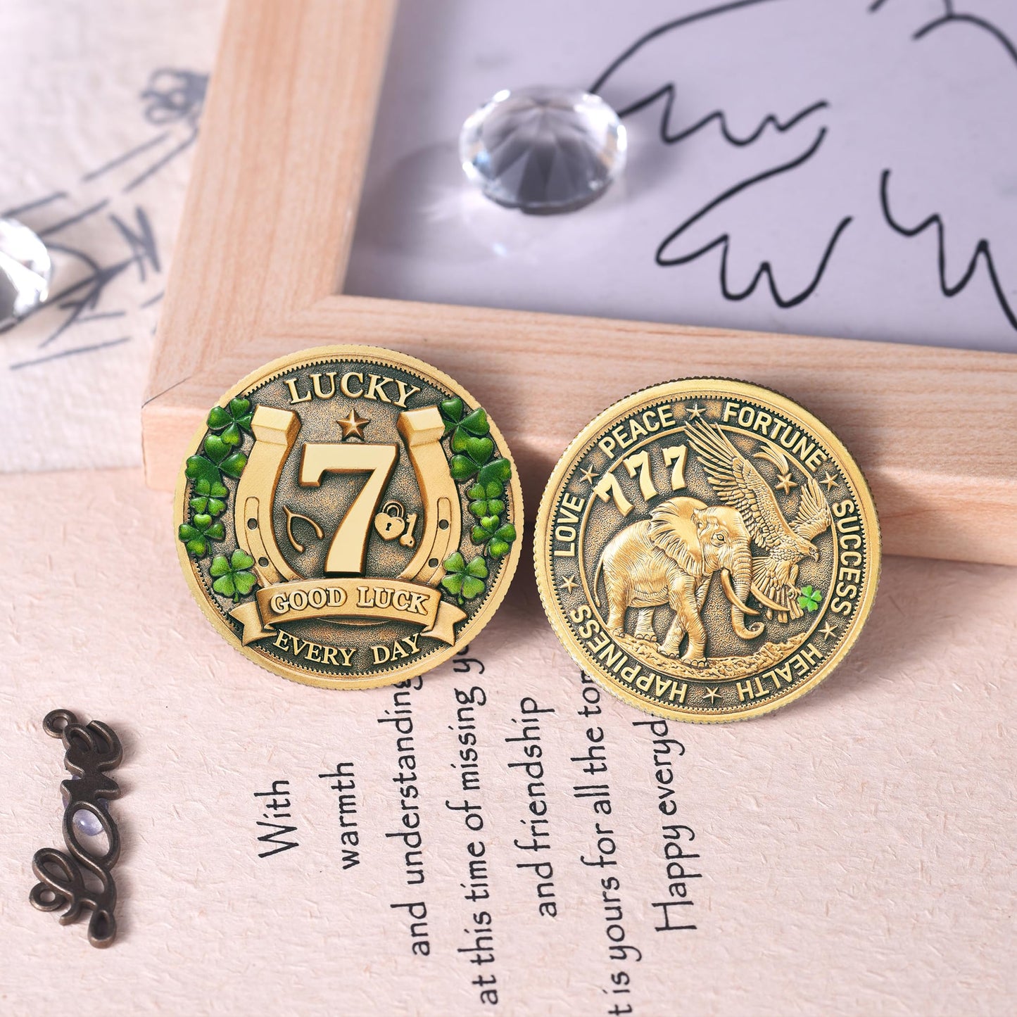 LParkin Lucky Coin for Lottery Scratchers – Four-Leaf Clover & Elephant Charm for Prosperity