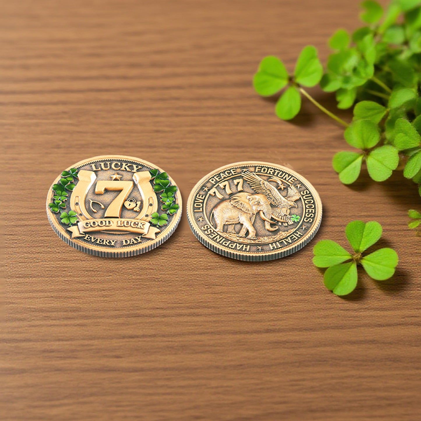 LParkin Lucky Coin for Lottery Scratchers – Four-Leaf Clover & Elephant Charm for Prosperity