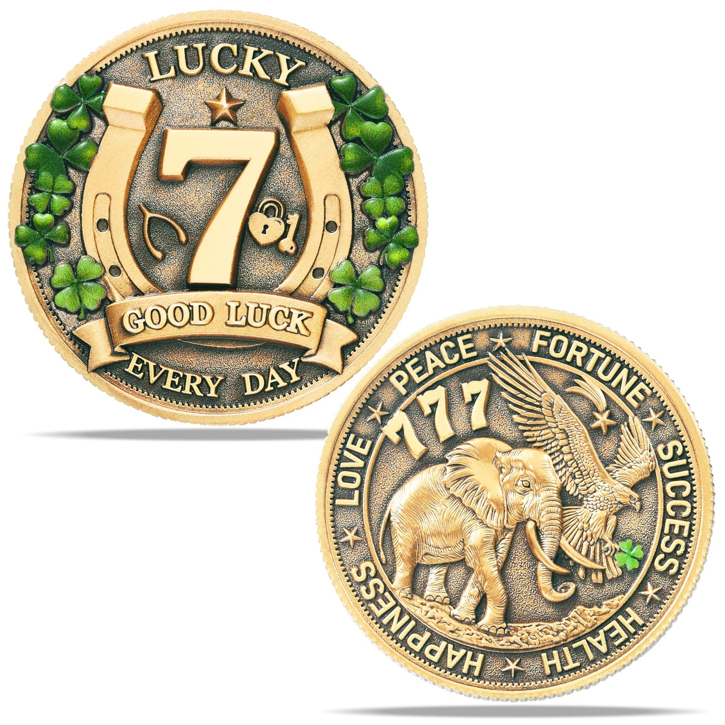 LParkin Lucky Coin for Lottery Scratchers – Four-Leaf Clover & Elephant Charm for Prosperity