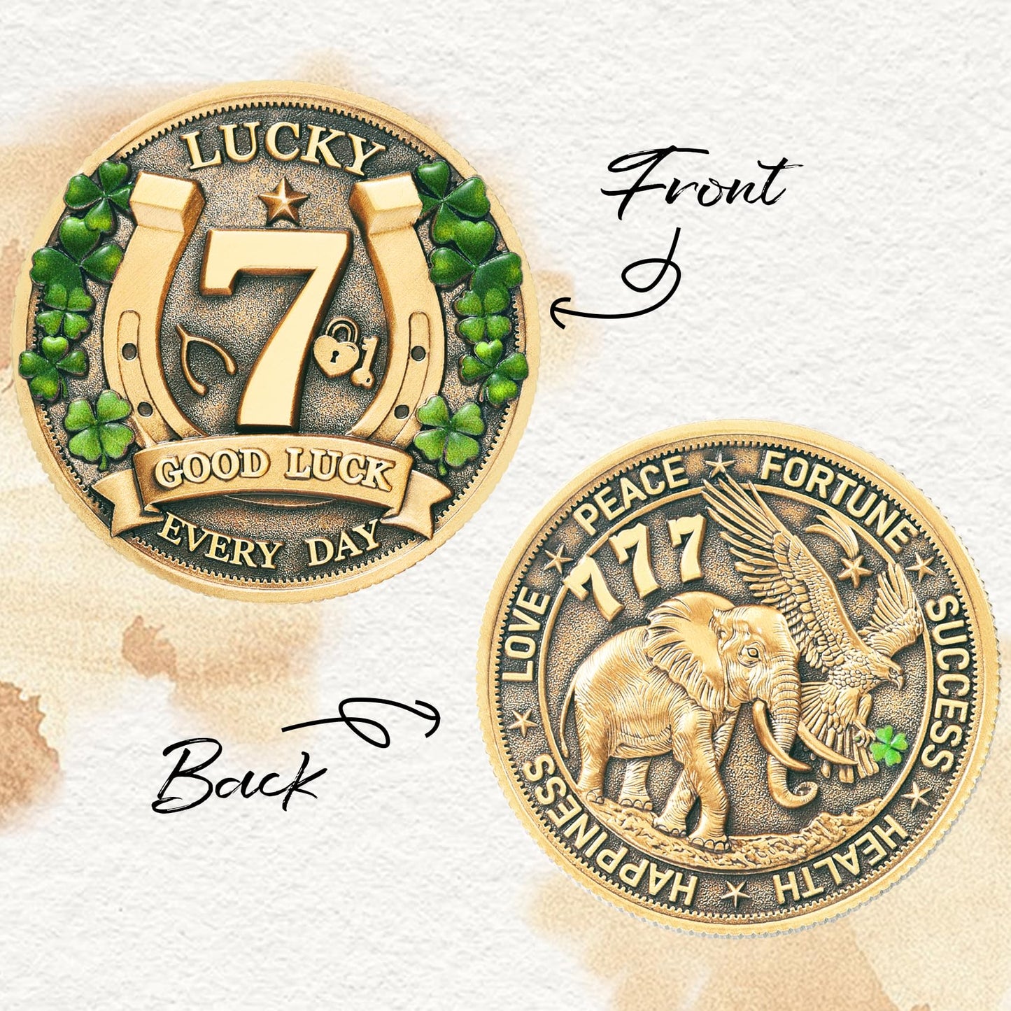 LParkin Lucky Coin for Lottery Scratchers – Four-Leaf Clover & Elephant Charm for Prosperity