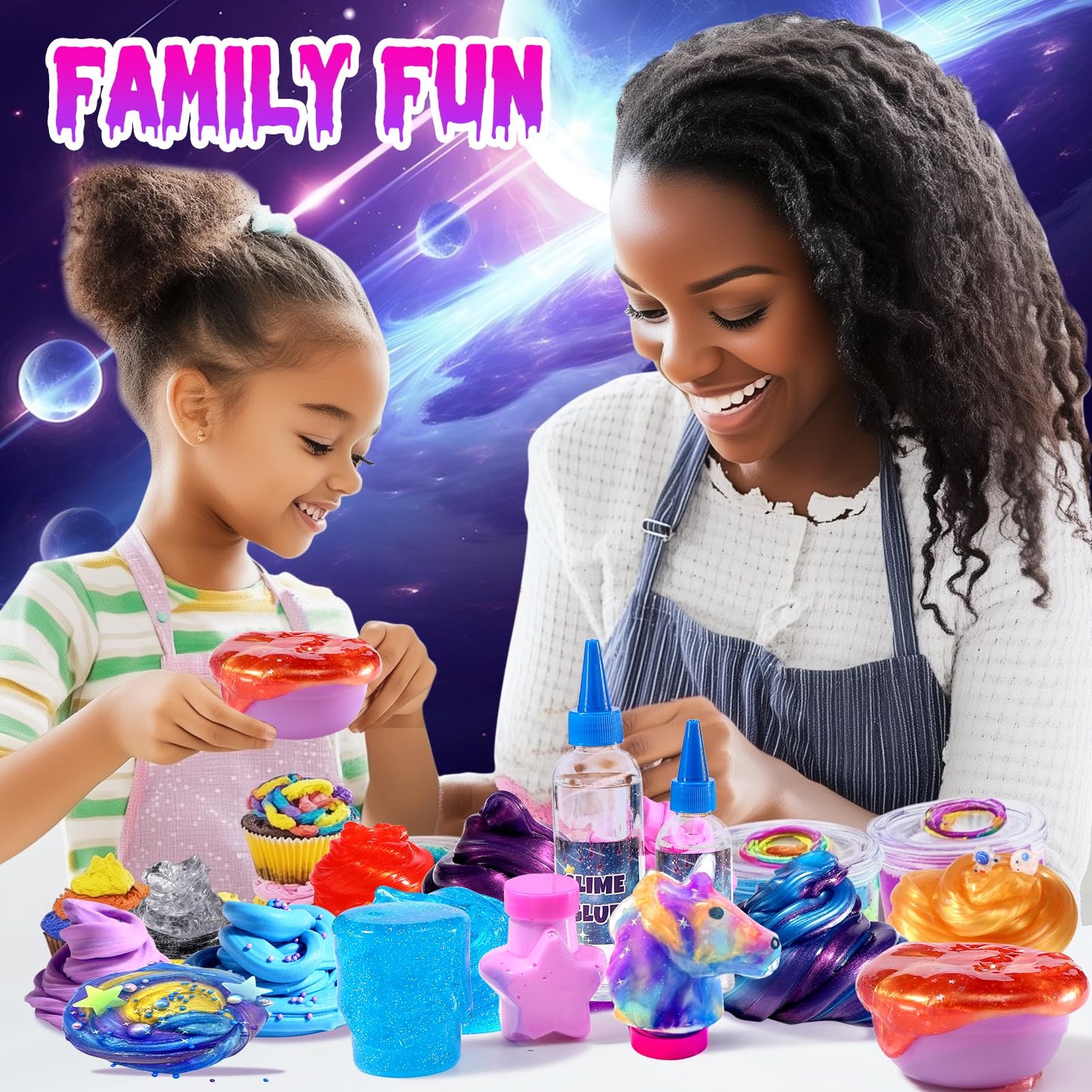 LPFEZRS Mini Galaxy Slime Kit – Glow-in-the-Dark Stickers, Glitter Galaxy Slime & Butter Slime for Kids (Ages 6–12)