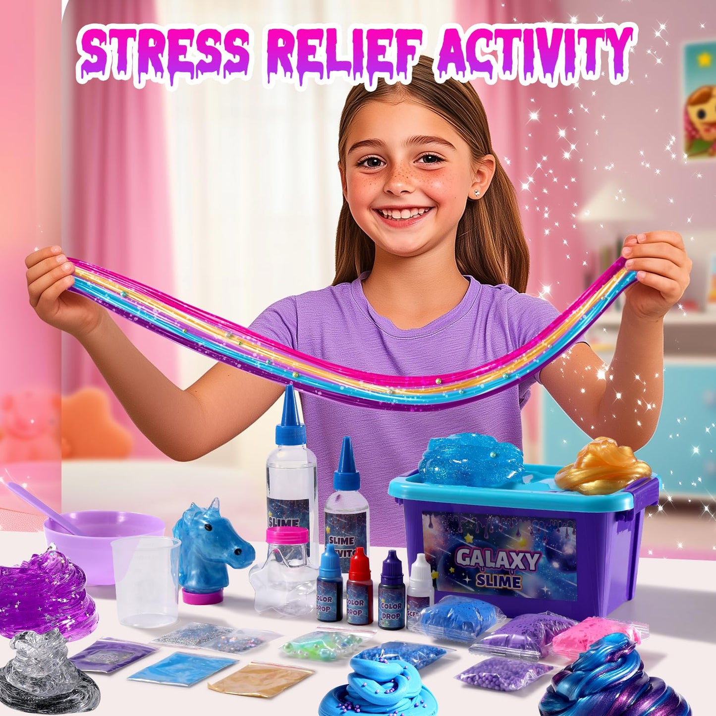 LPFEZRS Mini Galaxy Slime Kit – Glow-in-the-Dark Stickers, Glitter Galaxy Slime & Butter Slime for Kids (Ages 6–12)