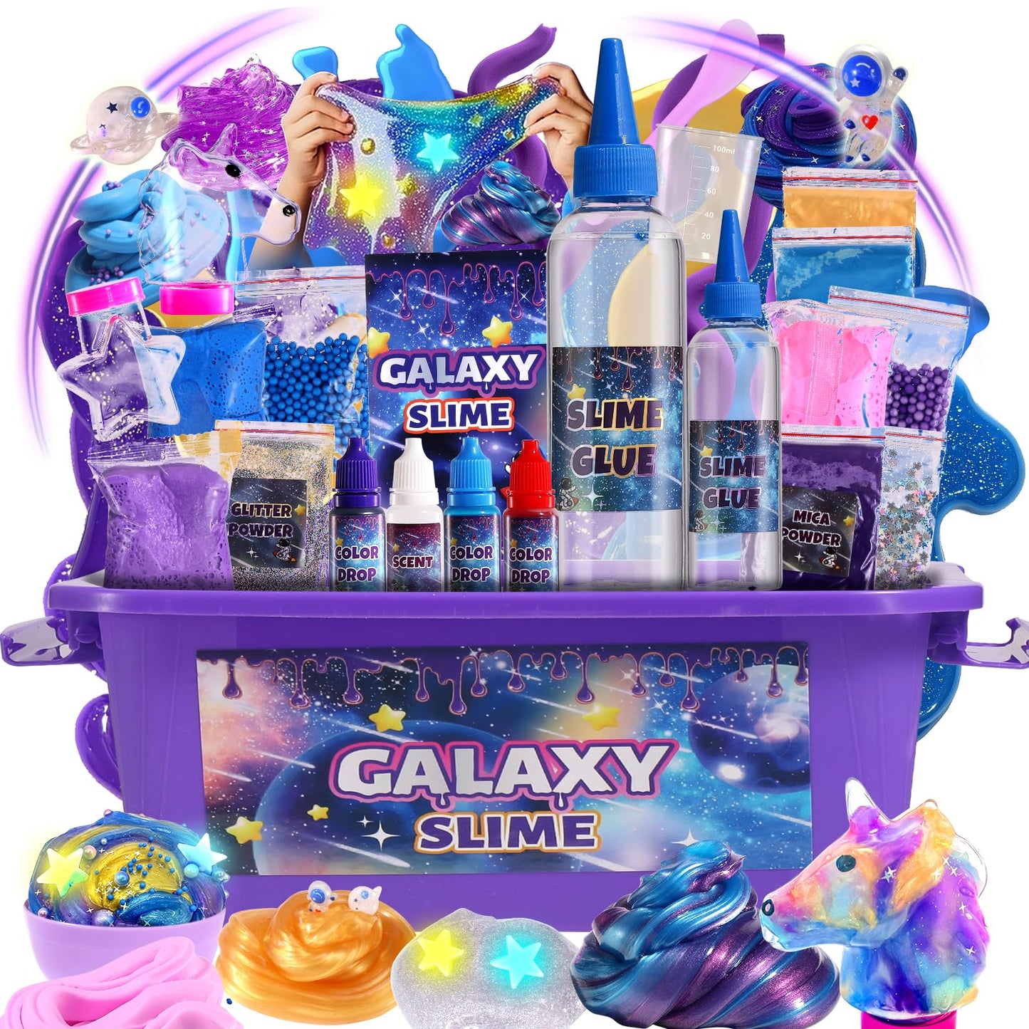 LPFEZRS Mini Galaxy Slime Kit – Glow-in-the-Dark Stickers, Glitter Galaxy Slime & Butter Slime for Kids (Ages 6–12)