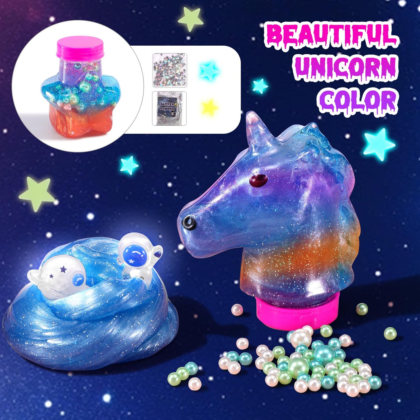 LPFEZRS Mini Galaxy Slime Kit – Glow-in-the-Dark Stickers, Glitter Galaxy Slime & Butter Slime for Kids (Ages 6–12)