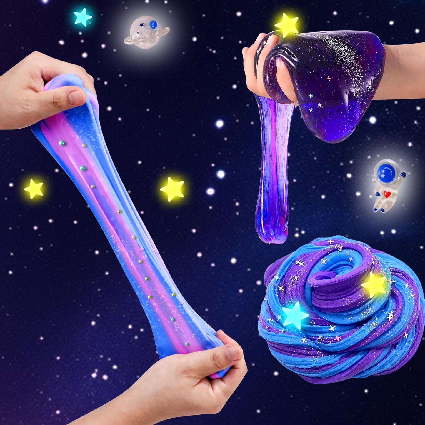 LPFEZRS Mini Galaxy Slime Kit – Glow-in-the-Dark Stickers, Glitter Galaxy Slime & Butter Slime for Kids (Ages 6–12)