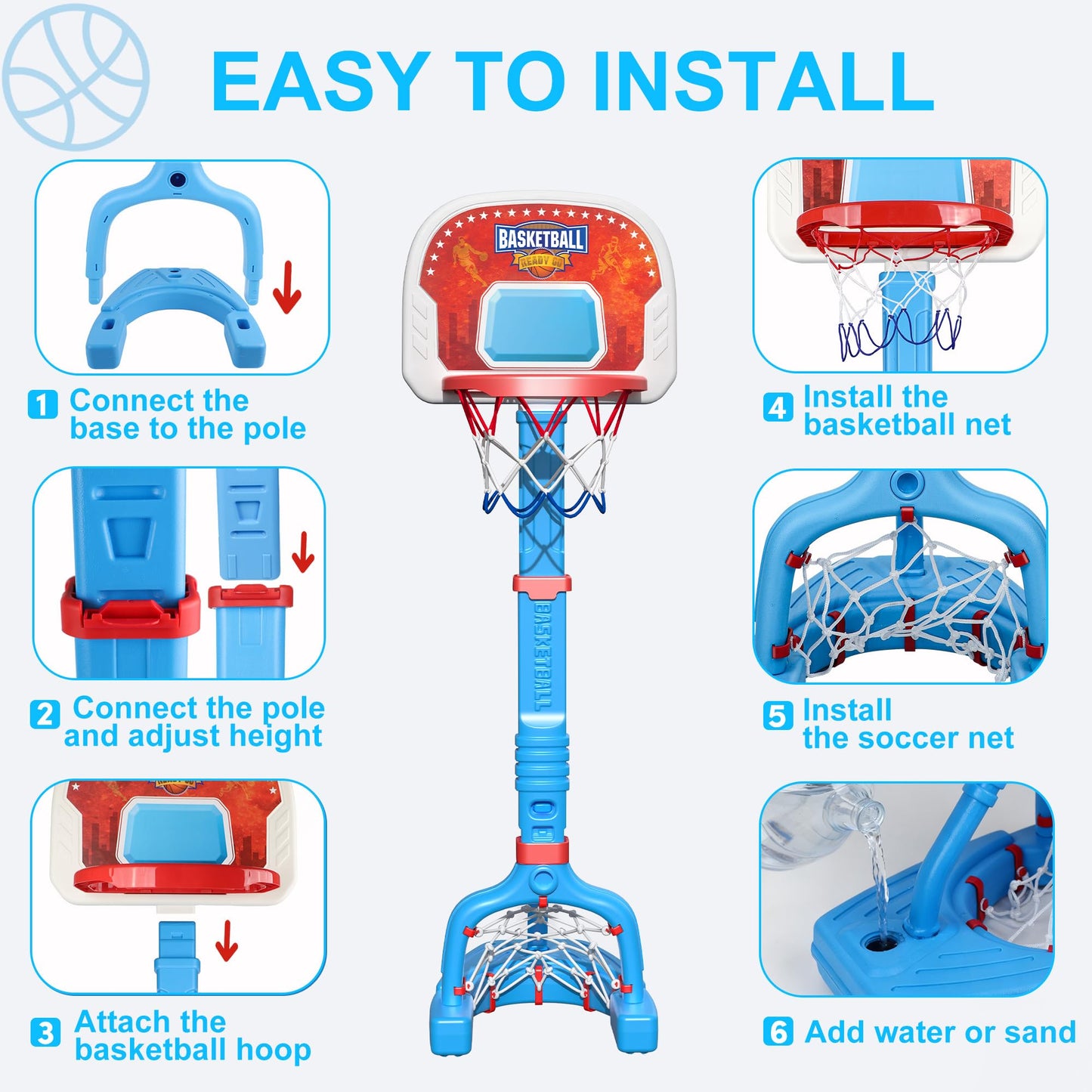 LPFG Toddler Indoor Basketball Hoop — Adjustable 24–53 in, 4 Balls Included