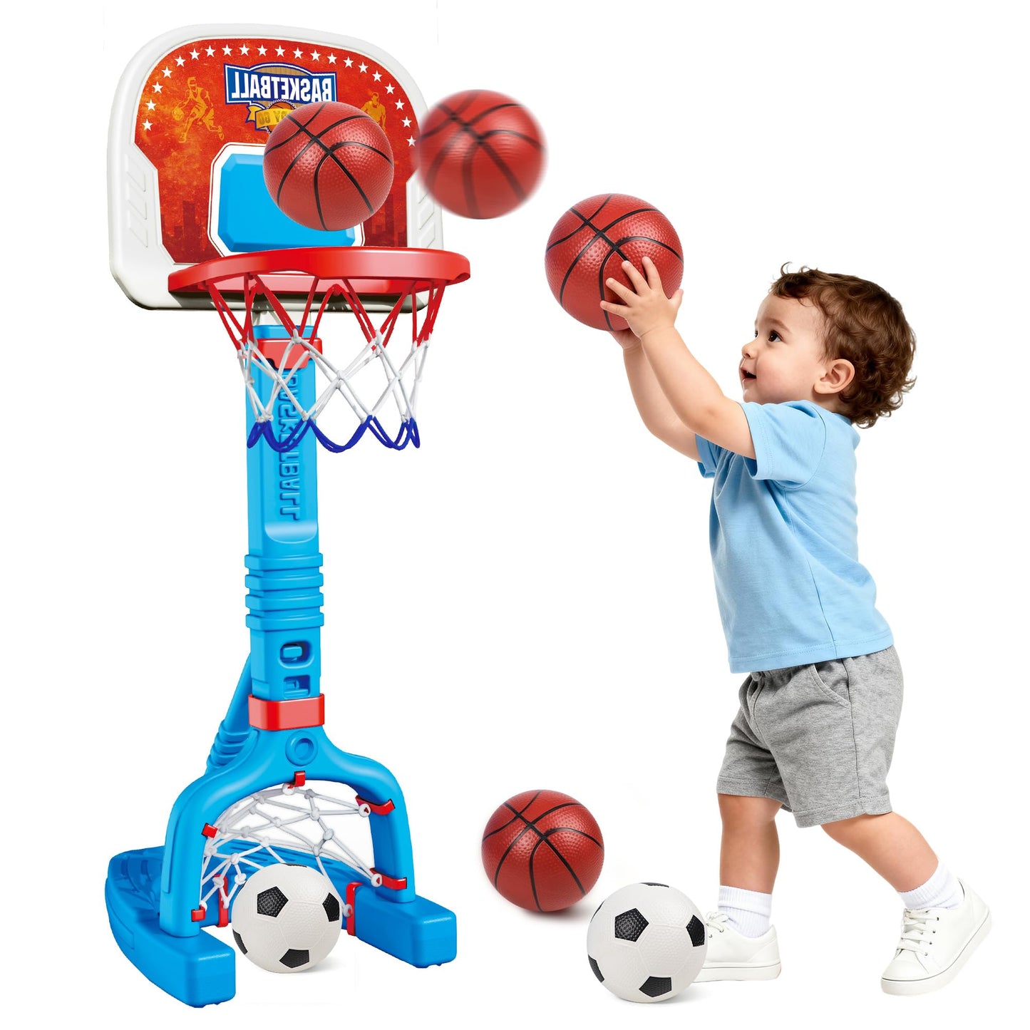 LPFG Toddler Indoor Basketball Hoop — Adjustable 24–53 in, 4 Balls Included