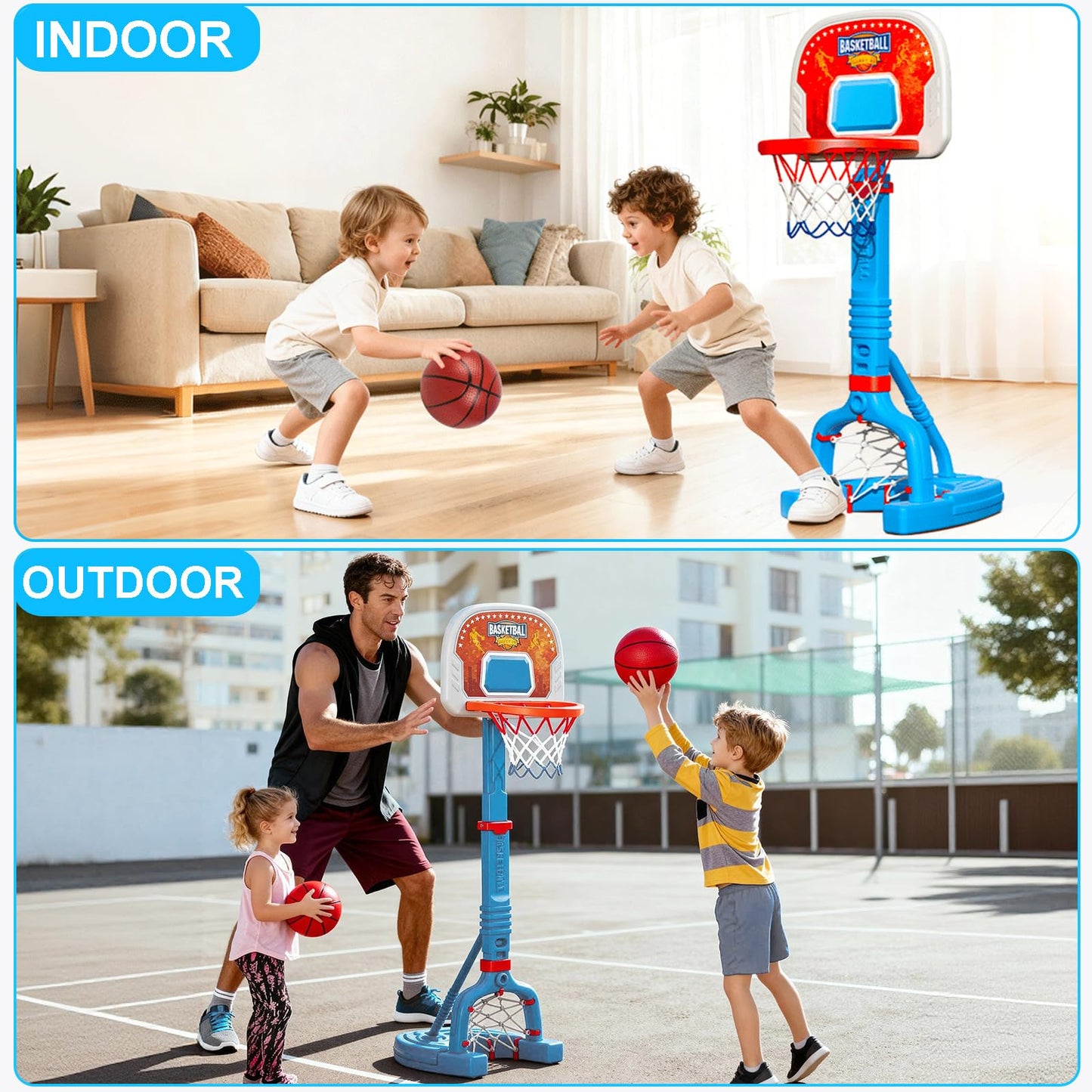 LPFG Toddler Indoor Basketball Hoop — Adjustable 24–53 in, 4 Balls Included