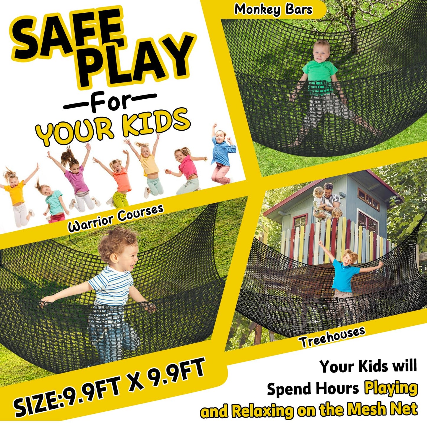 LPIW Climbing Net for Kids – 9.9ft x 9.9ft Double-Layer Safety Net