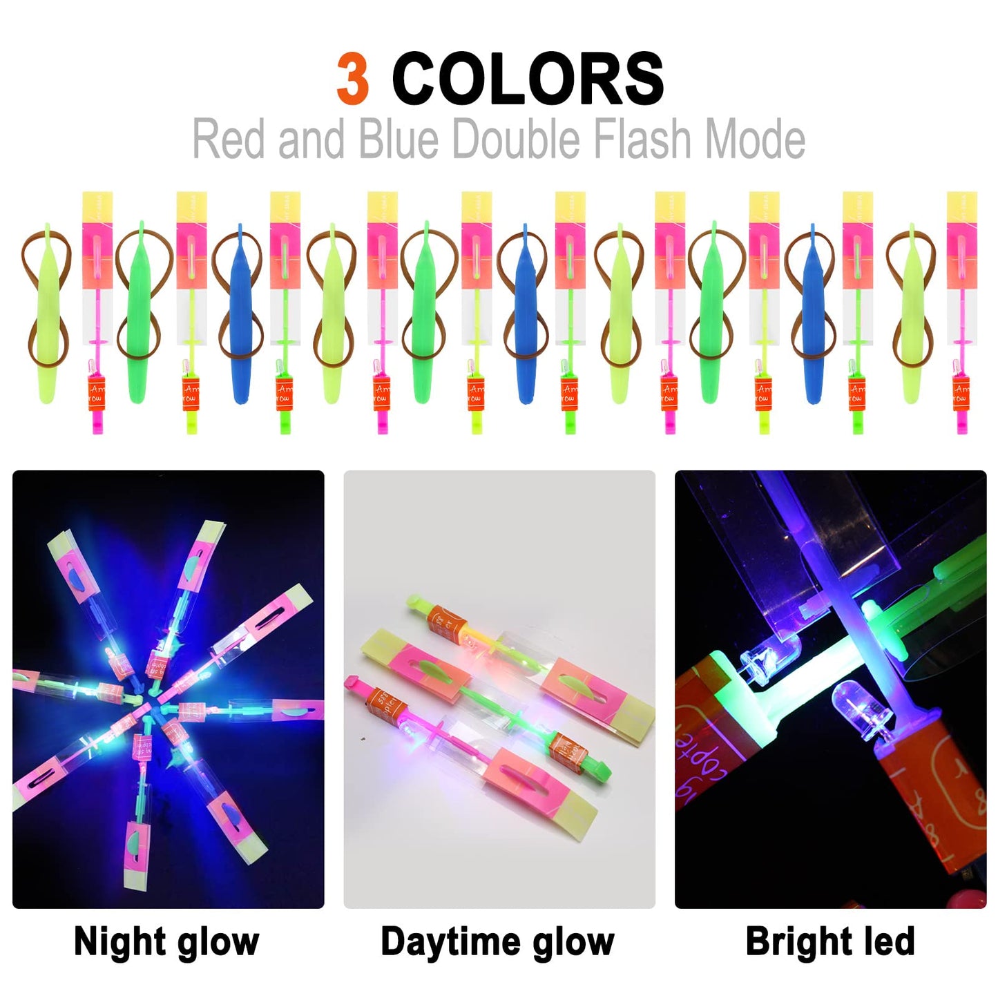lpvoqpth 25 Sets LED Flying Set – 50 Glow Helicopters & Slingshots for Outdoor Night Fun
