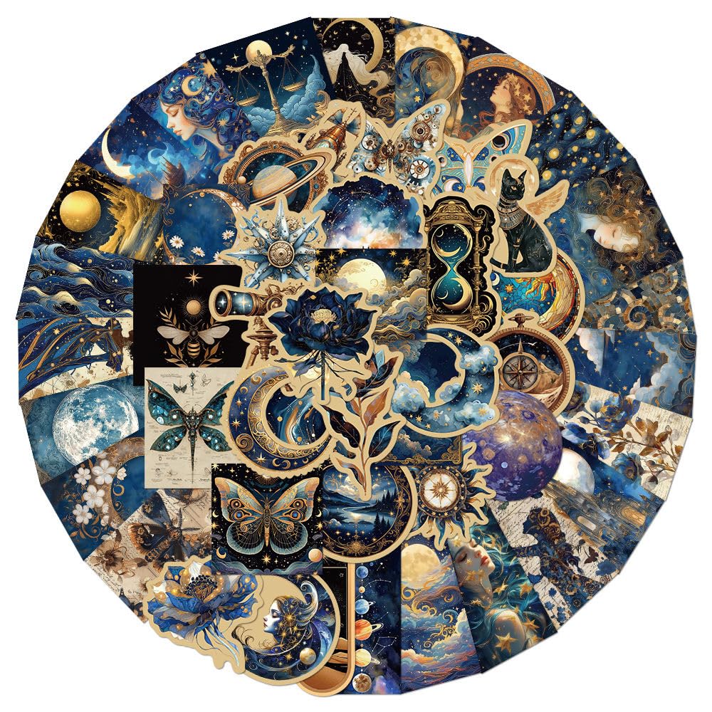 LQFMAY Fantasy Graffiti Galaxy Stickers 50 Pcs Waterproof Vinyl for Laptops Notebooks Water Bottles Dark Blue