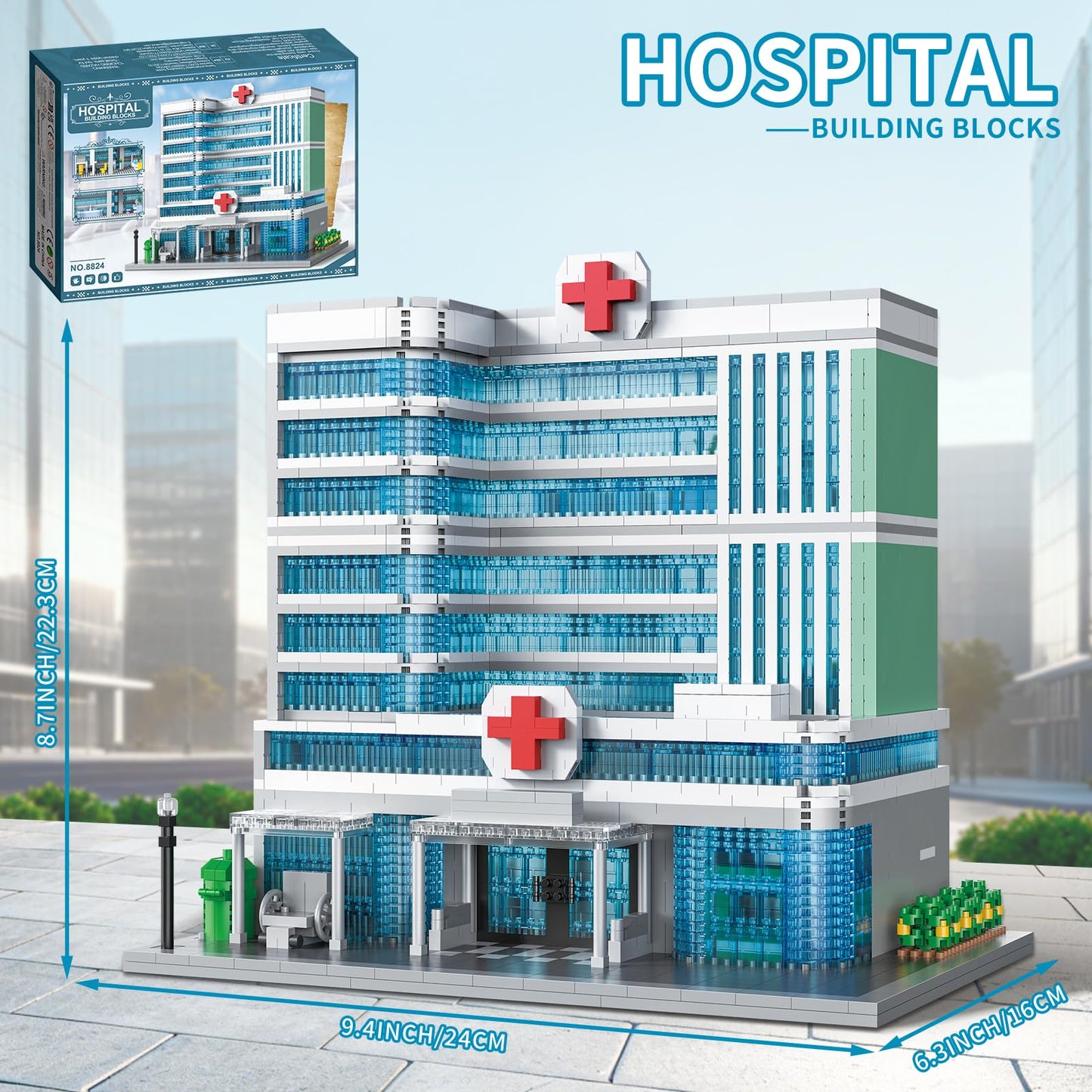 LQPFBSM City Hospital Micro Building Blocks – 1350-Pieces Modular Three-Story Architecture Kit