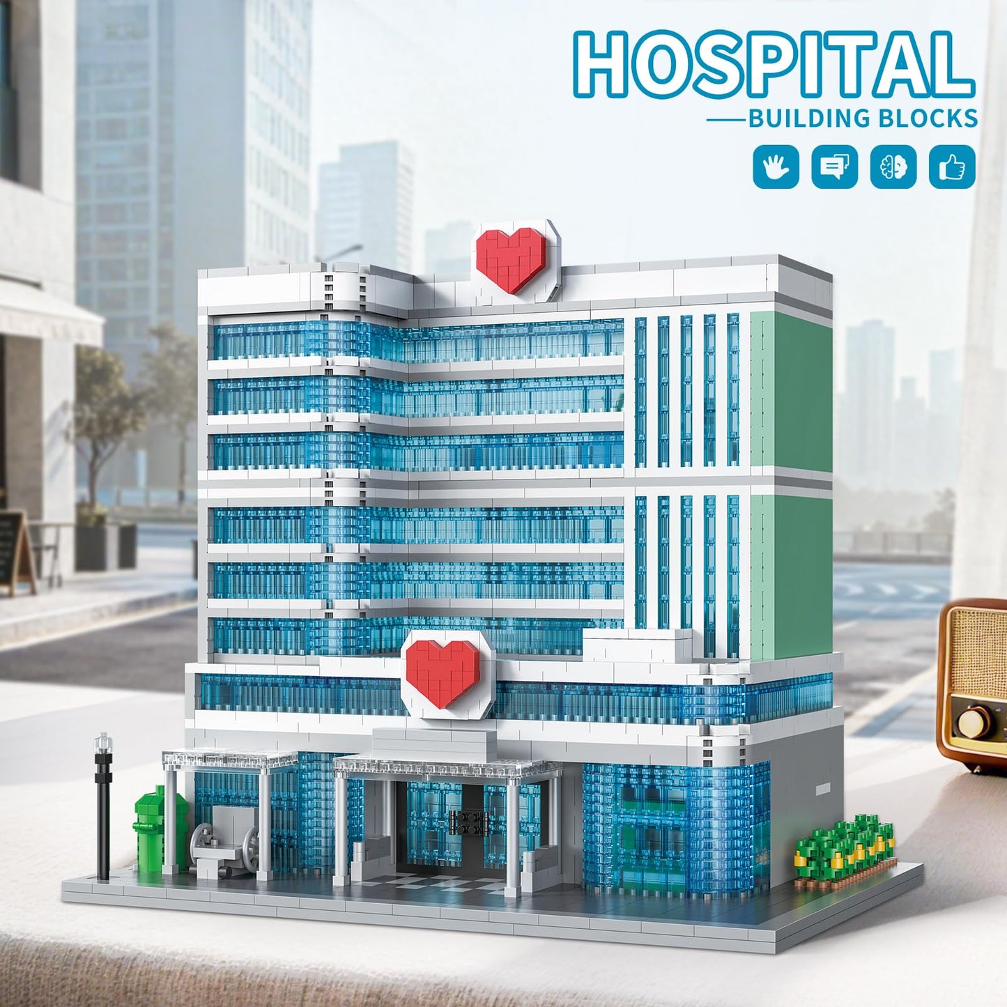 LQPFBSM City Hospital Micro Building Blocks – 1350-Pieces Modular Three-Story Architecture Kit