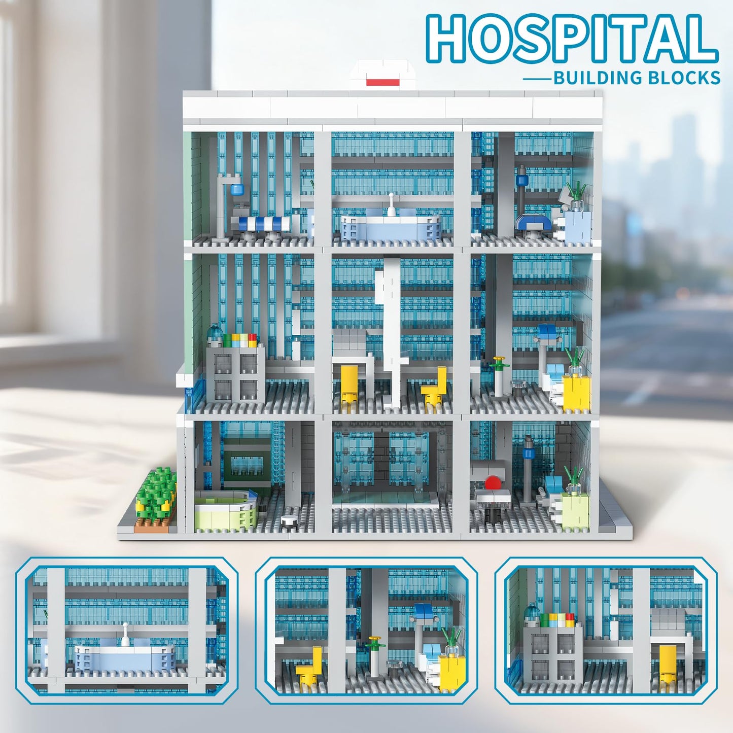 LQPFBSM City Hospital Micro Building Blocks – 1350-Pieces Modular Three-Story Architecture Kit