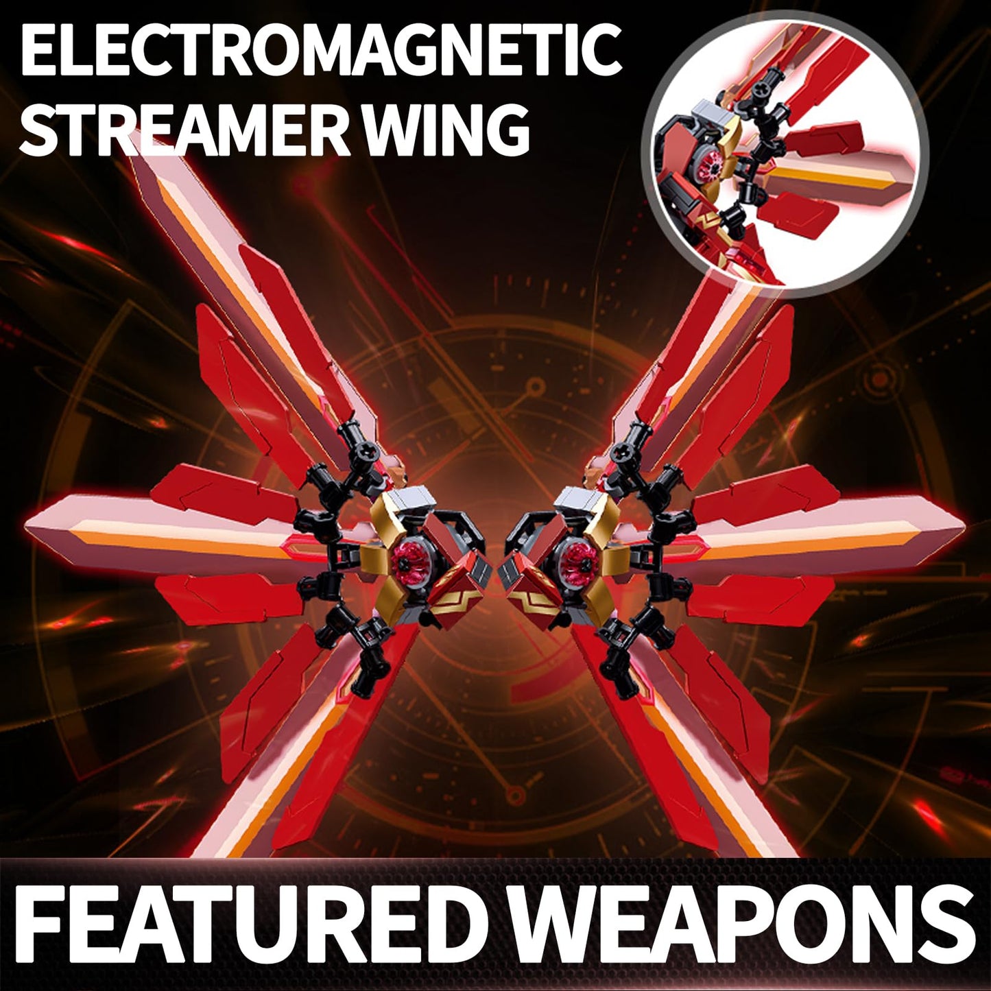LQPFBSM Red Mecha Building Set – 511-Piece Winged Robot with Halberd