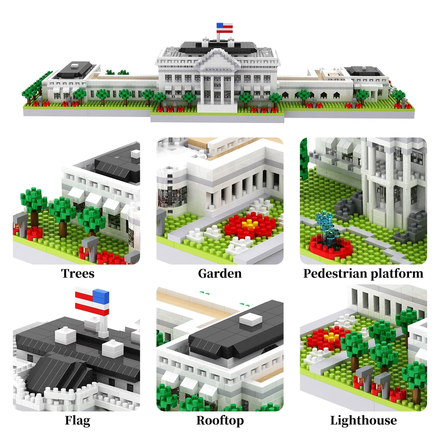 LQPFBSM White House 3000-Piece Micro Building Blocks Set | Panoramic DC Architecture Model