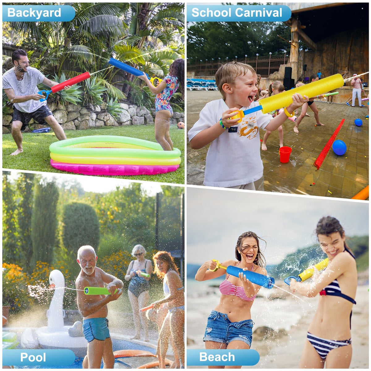 LQYoyz 6-Pack Water Guns – Long-Range Soaker Blasters (40 ft)