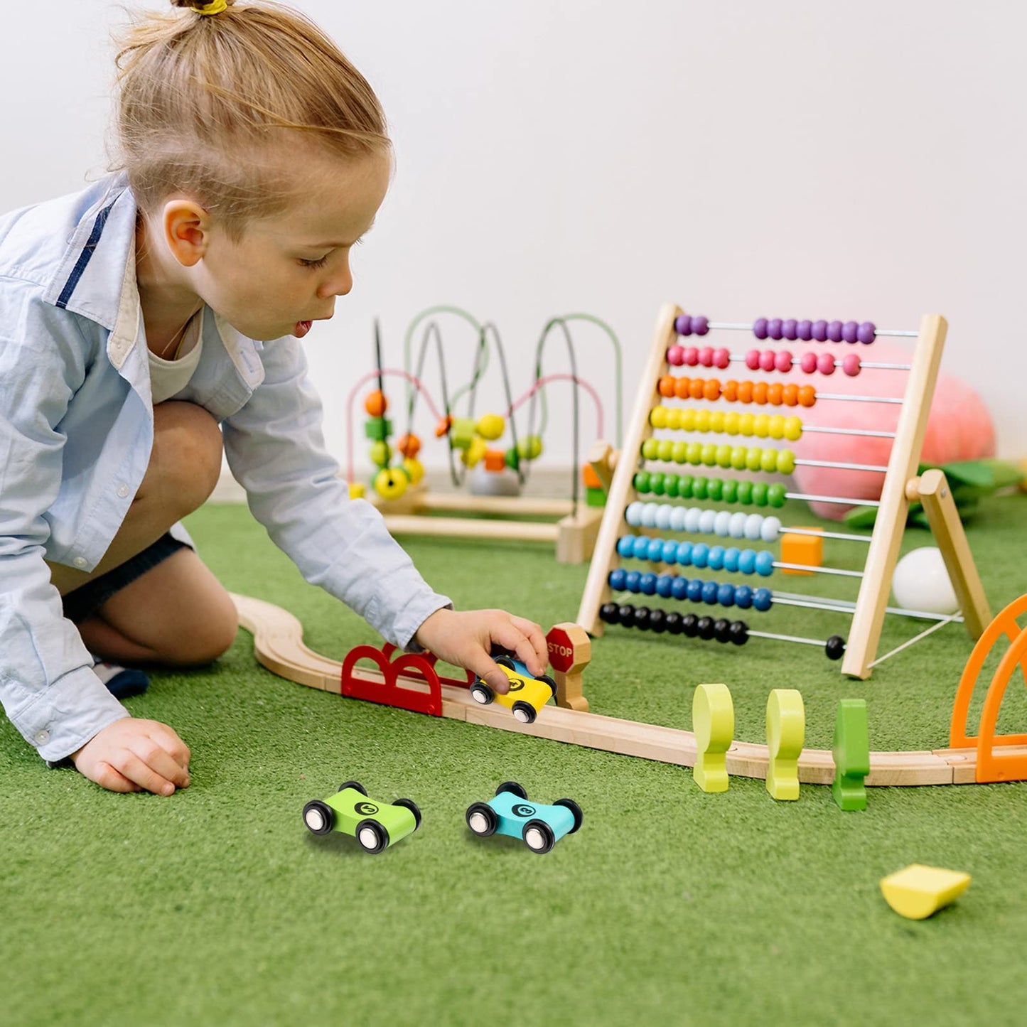 Lragvtbk 6 Pieces Wooden Mini Car Ramp Race Track Toys | Colorful Wooden Car Set