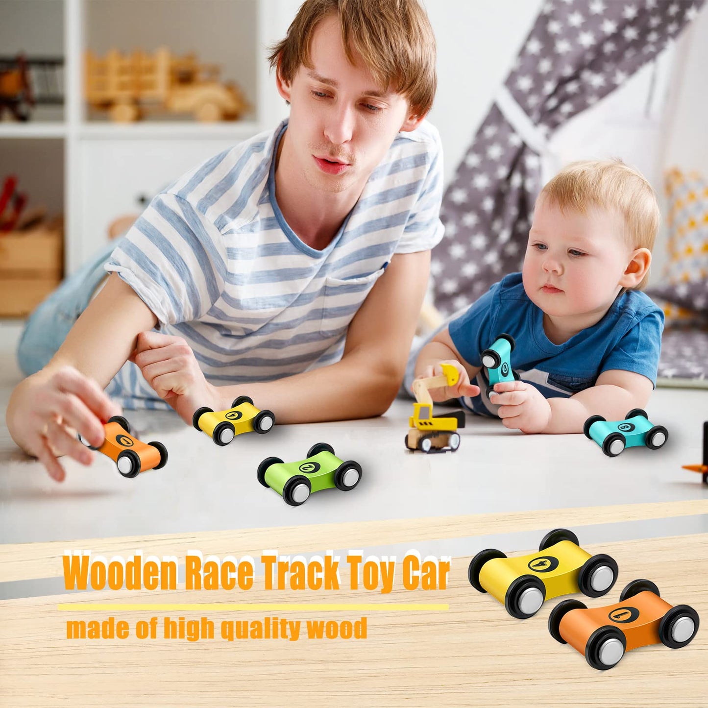 Lragvtbk 10 Pieces Wooden Mini Car Ramp Track Toys for Ages 3+ | Racer Set