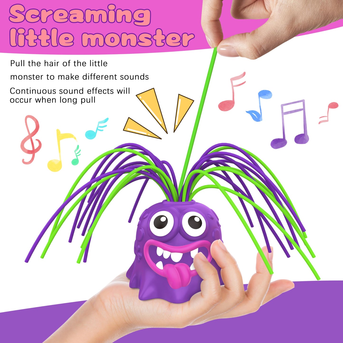 Lreall 4Pcs Hair Pulling Fidget Screaming Monster Toys – Fun Stress Relief & Venting for All Ages
