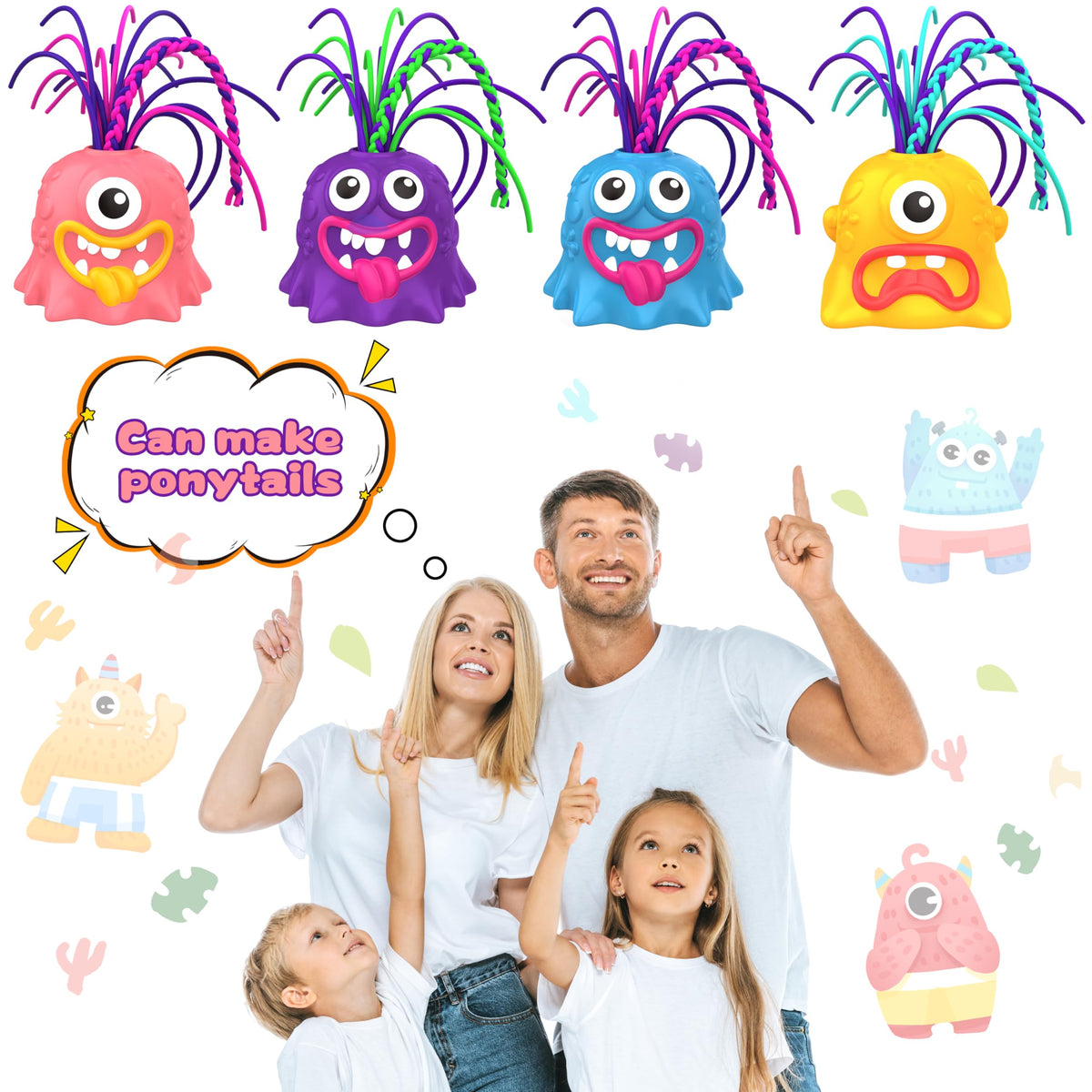 Lreall 4Pcs Hair Pulling Fidget Screaming Monster Toys – Fun Stress Relief & Venting for All Ages