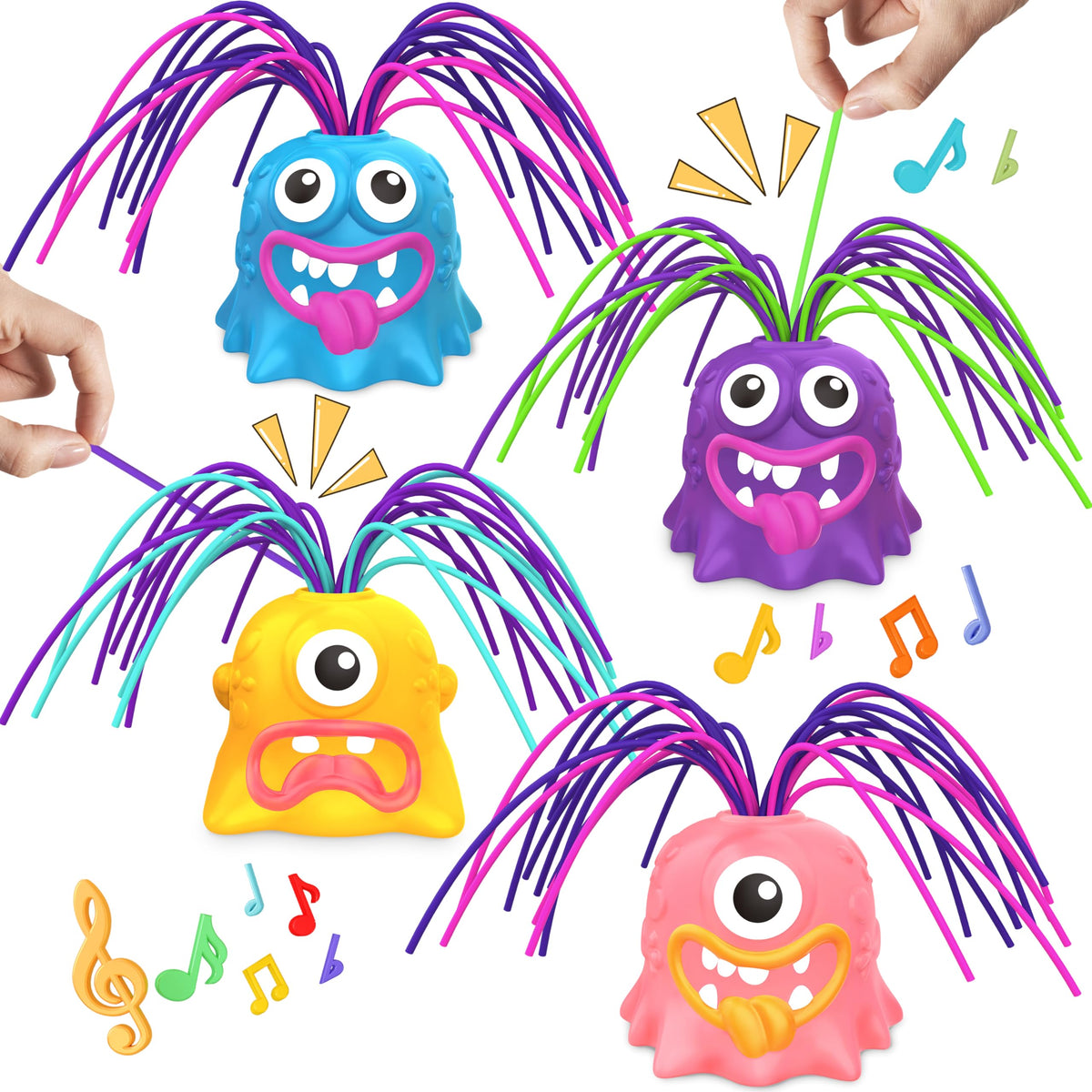 Lreall 4Pcs Hair Pulling Fidget Screaming Monster Toys – Fun Stress Relief & Venting for All Ages