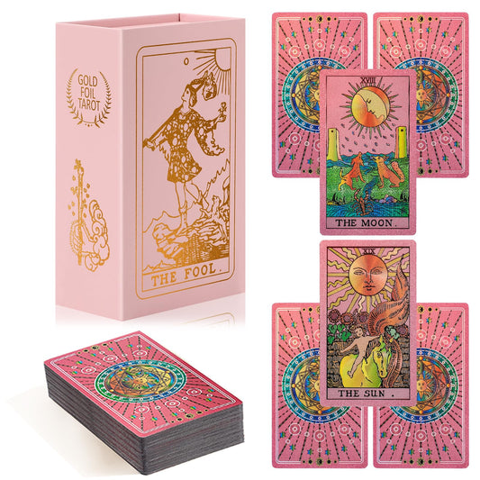 lrjrizzo Pink Tarot Cards for Beginners — 78-Card Rider Waite Deck with Guide Book and Gold Foil