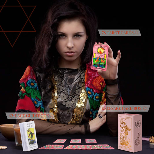 lrjrizzo Pink Tarot Cards for Beginners — 78-Card Rider Waite Deck with Guide Book and Gold Foil