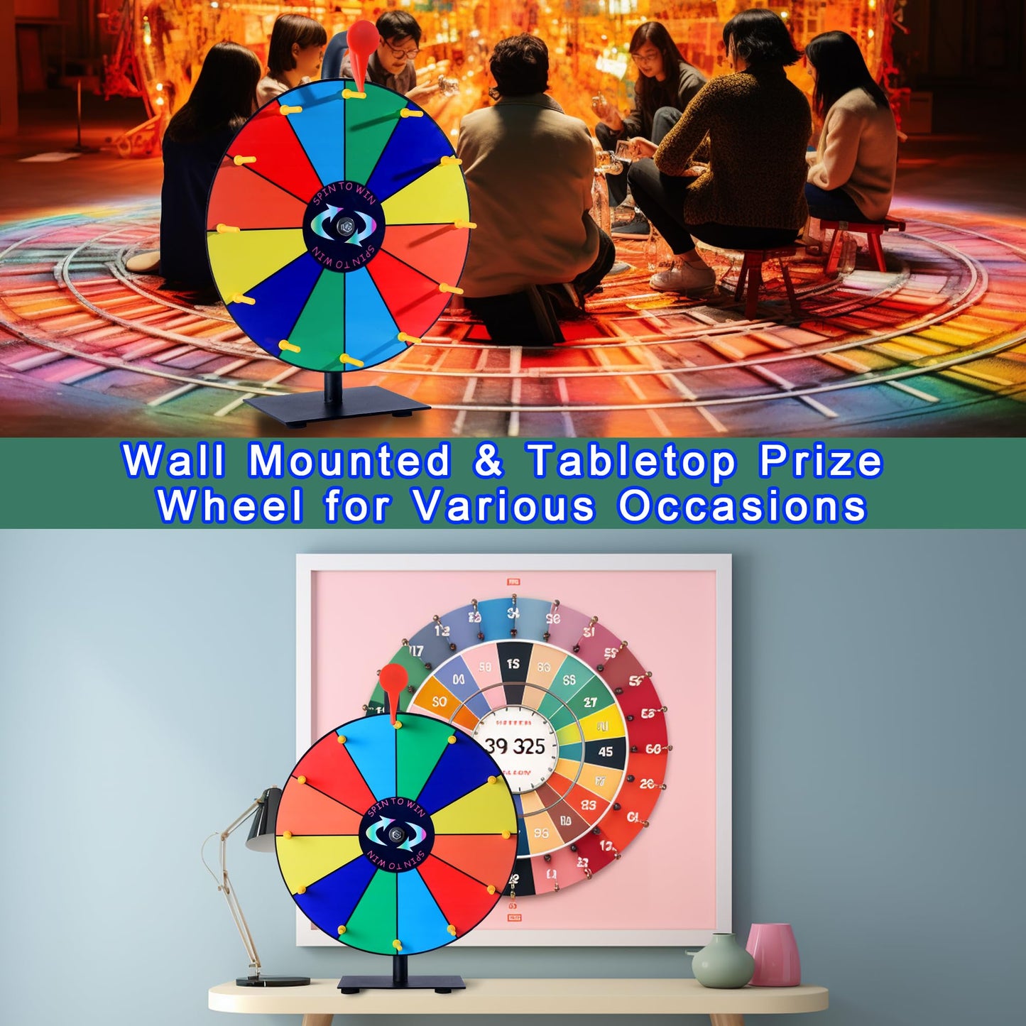 LRMBKM 12-Slot Prize Wheel – 12-Inch Spinner with Stand for Events