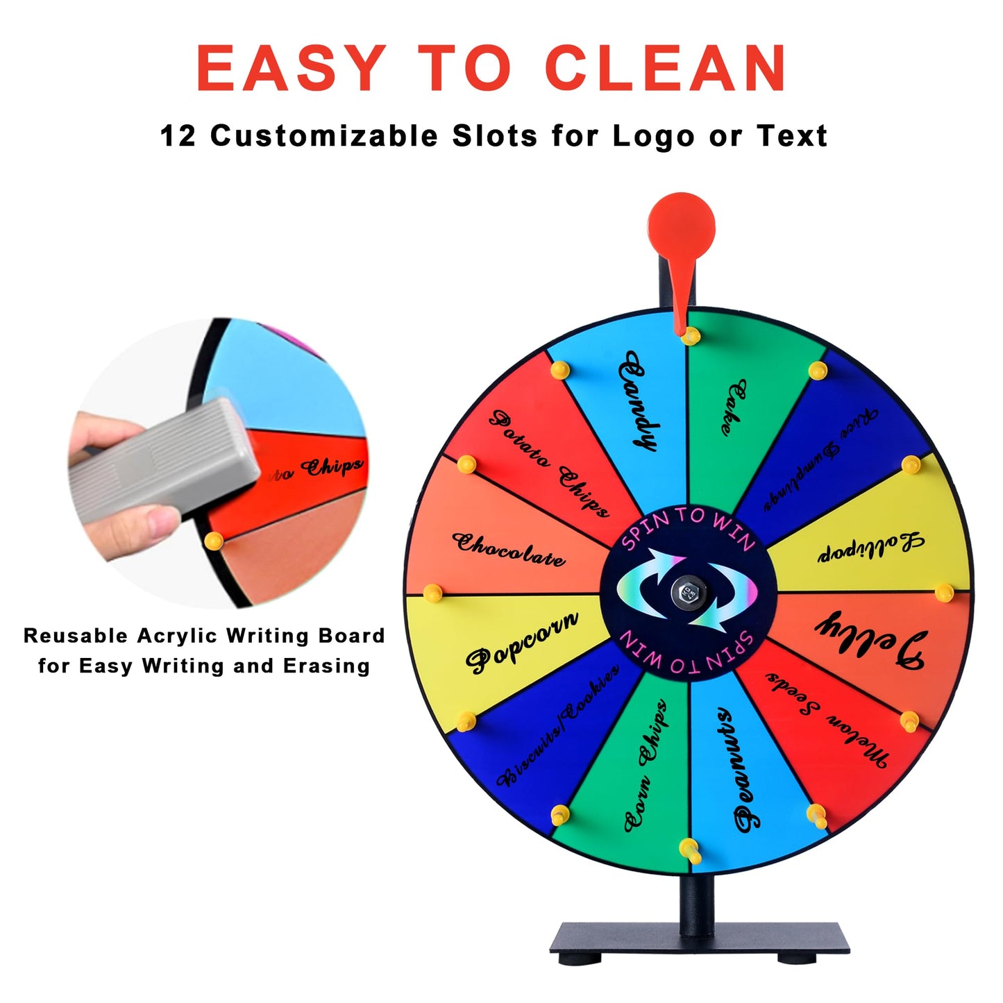 LRMBKM 12-Slot Prize Wheel – 12-Inch Spinner with Stand for Events
