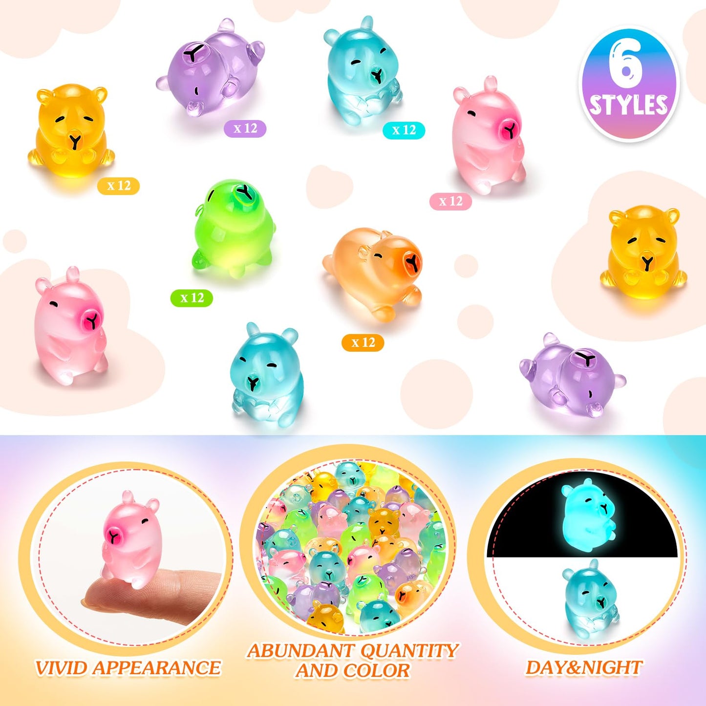 LSGYPAQ 36pcs Luminous Capybara Figurines – Glow-in-the-Dark Capybaras