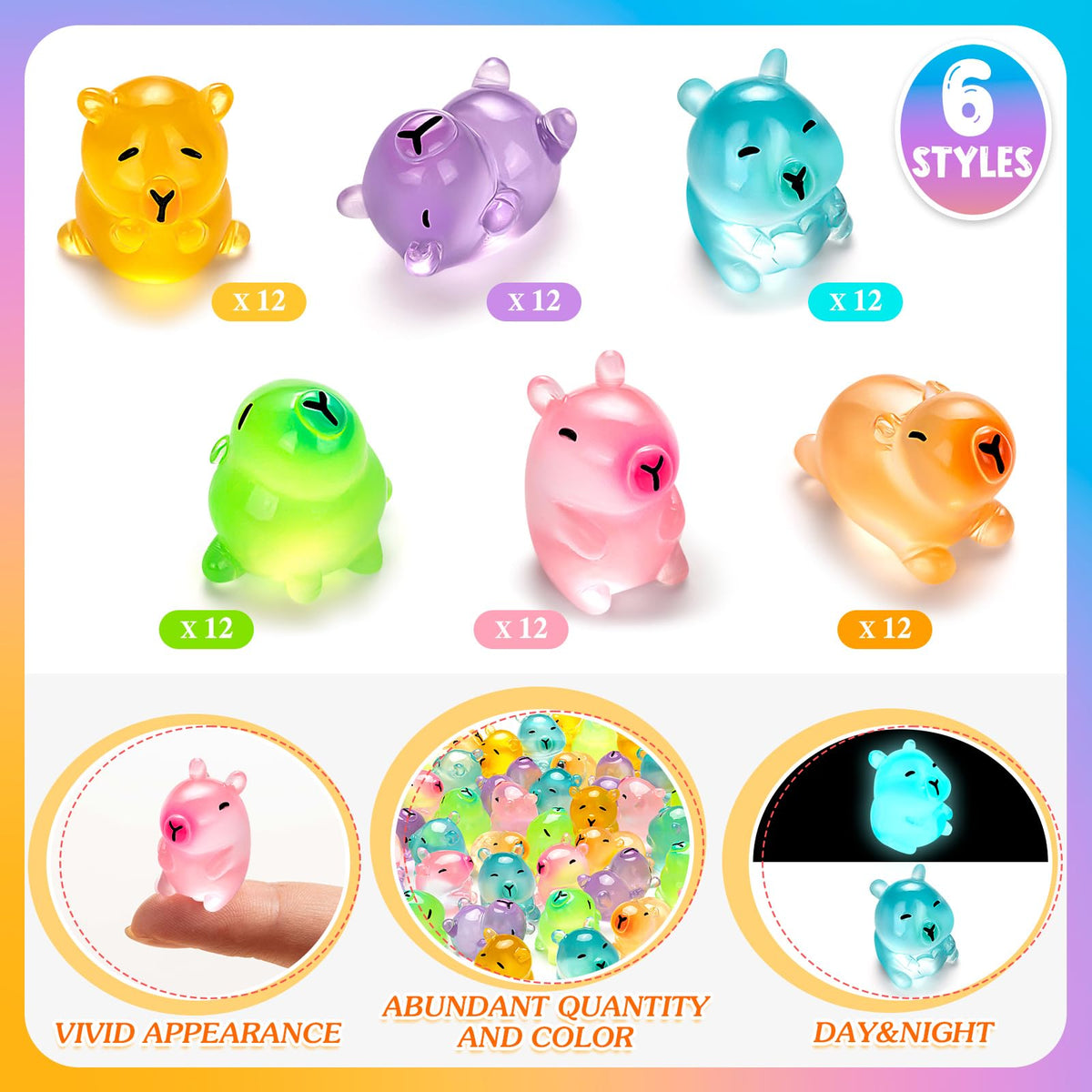 LSGYPAQ 36pcs Luminous Capybara Figurines – Glow-in-the-Dark Capybaras