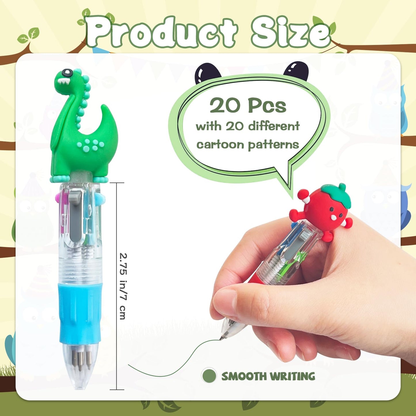 Lshfwn Mini Multicolor 4-in-1 Pens – 20 Cartoon Kids Pens for School & Gift