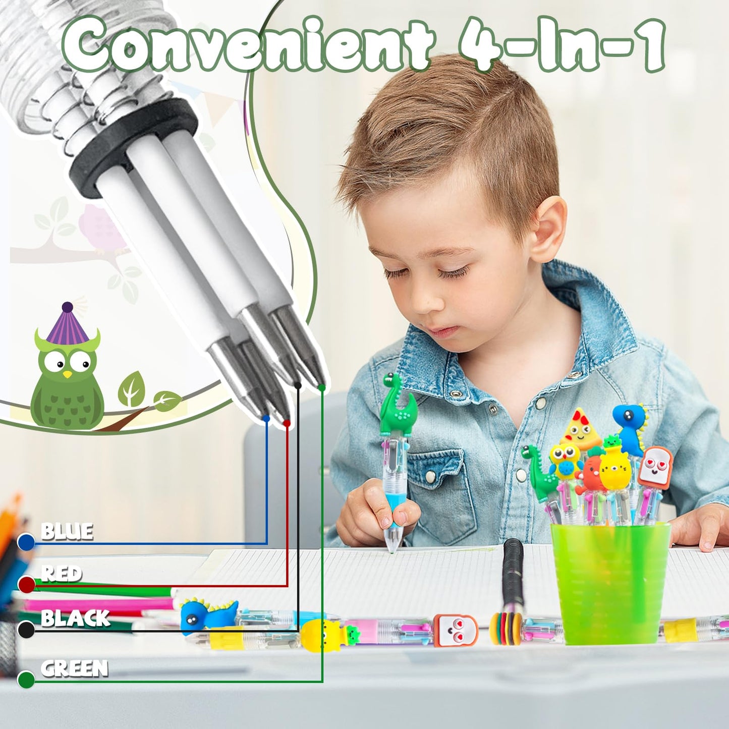 Lshfwn Mini Multicolor 4-in-1 Pens – 20 Cartoon Kids Pens for School & Gift