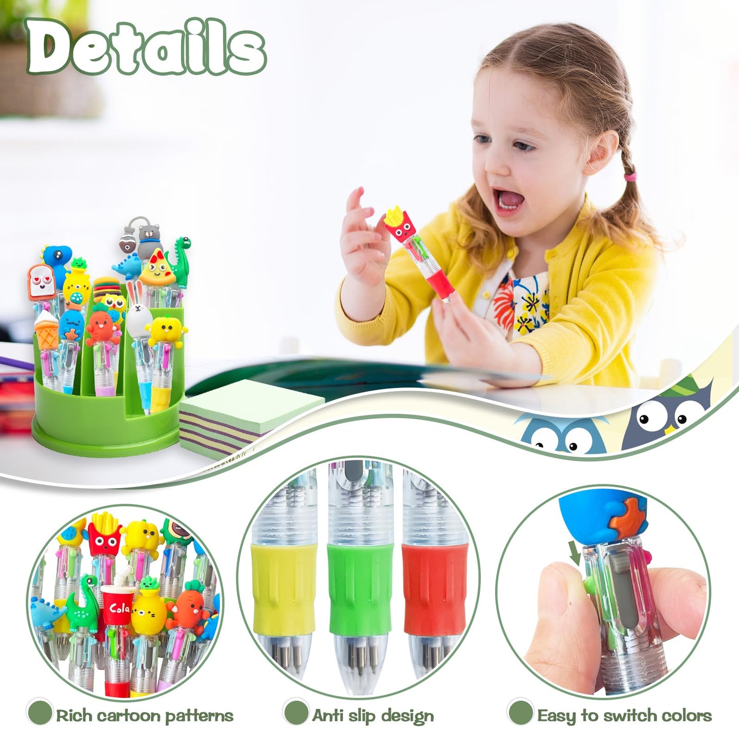 Lshfwn Mini Multicolor 4-in-1 Pens – 20 Cartoon Kids Pens for School & Gift
