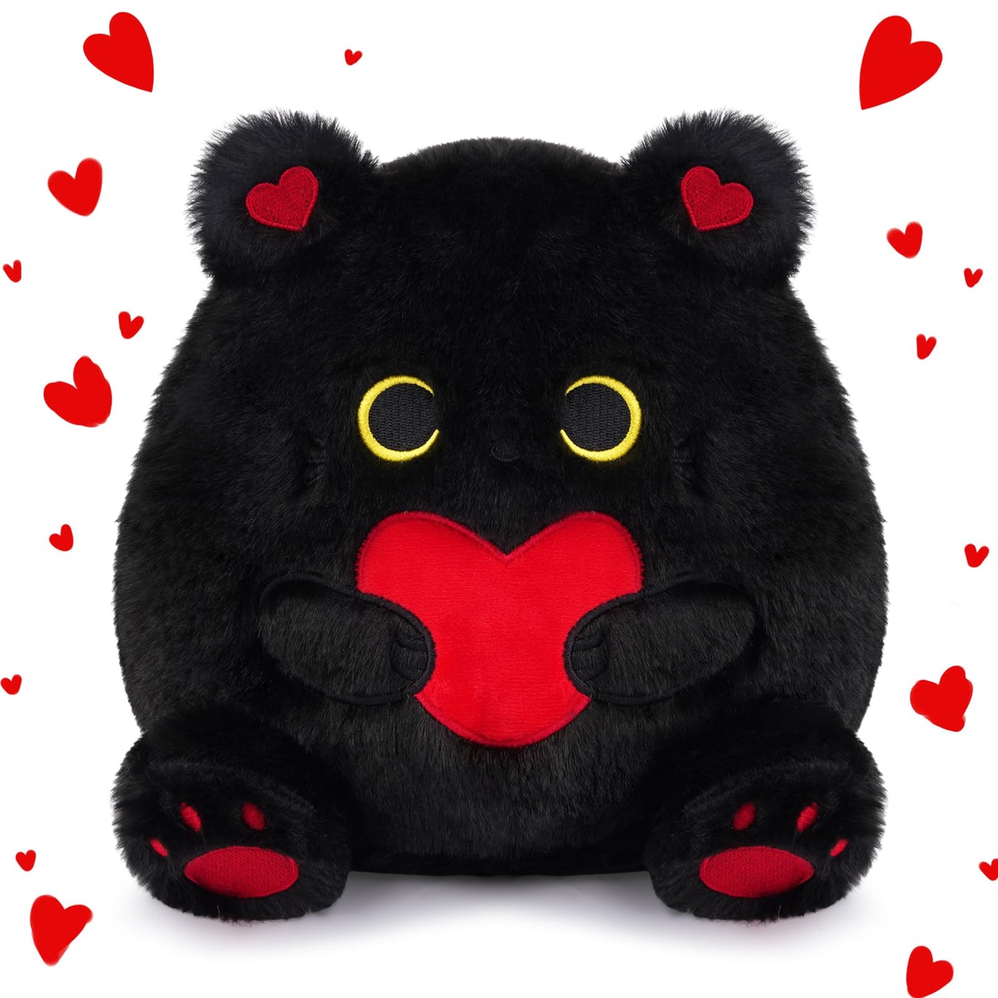 LSYDCARM Black Cat Plush 8-Inch with Red Heart – Valentine Gift