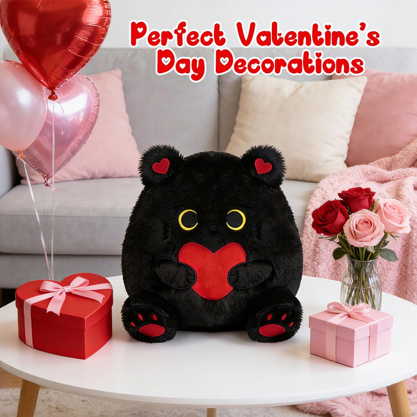 LSYDCARM Black Cat Plush 8-Inch with Red Heart – Valentine Gift