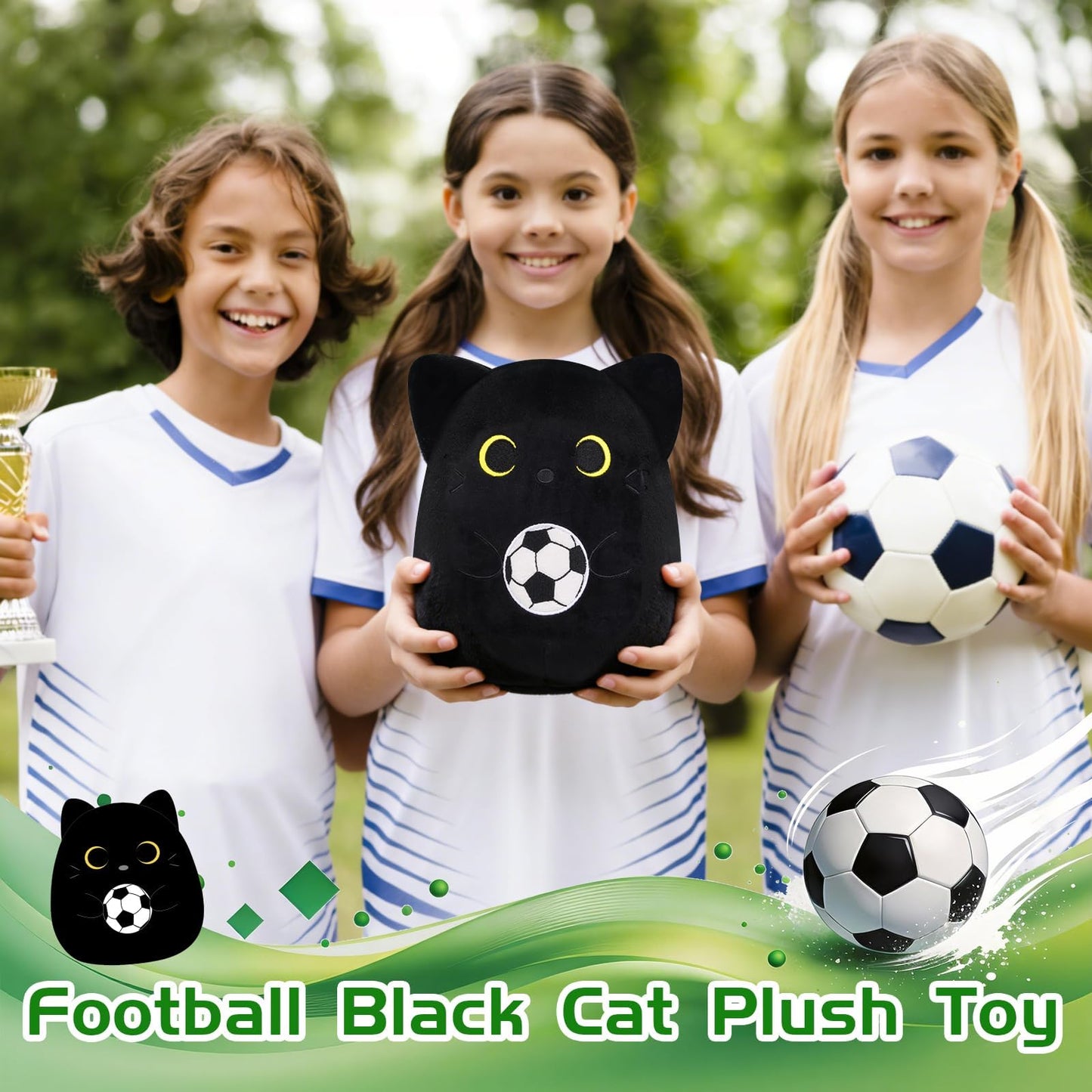 LSYDCARM Black Cat Plush Toy with Soccer Ball – 8-Inch World Cup 2026 Edition