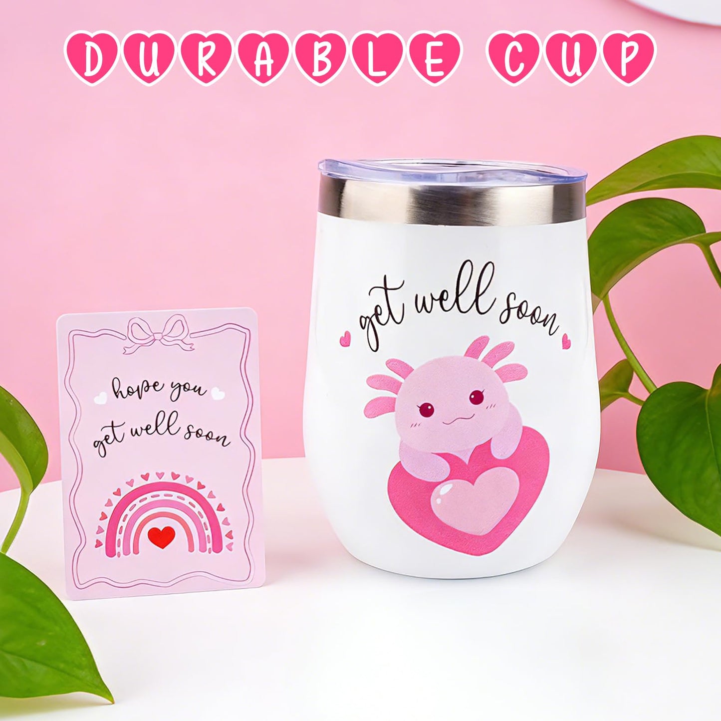 LSYDCARM Get Well Gifts for Kids – 8-Inch Axolotl Plush Gift Set with Card, Mug, and Accessories