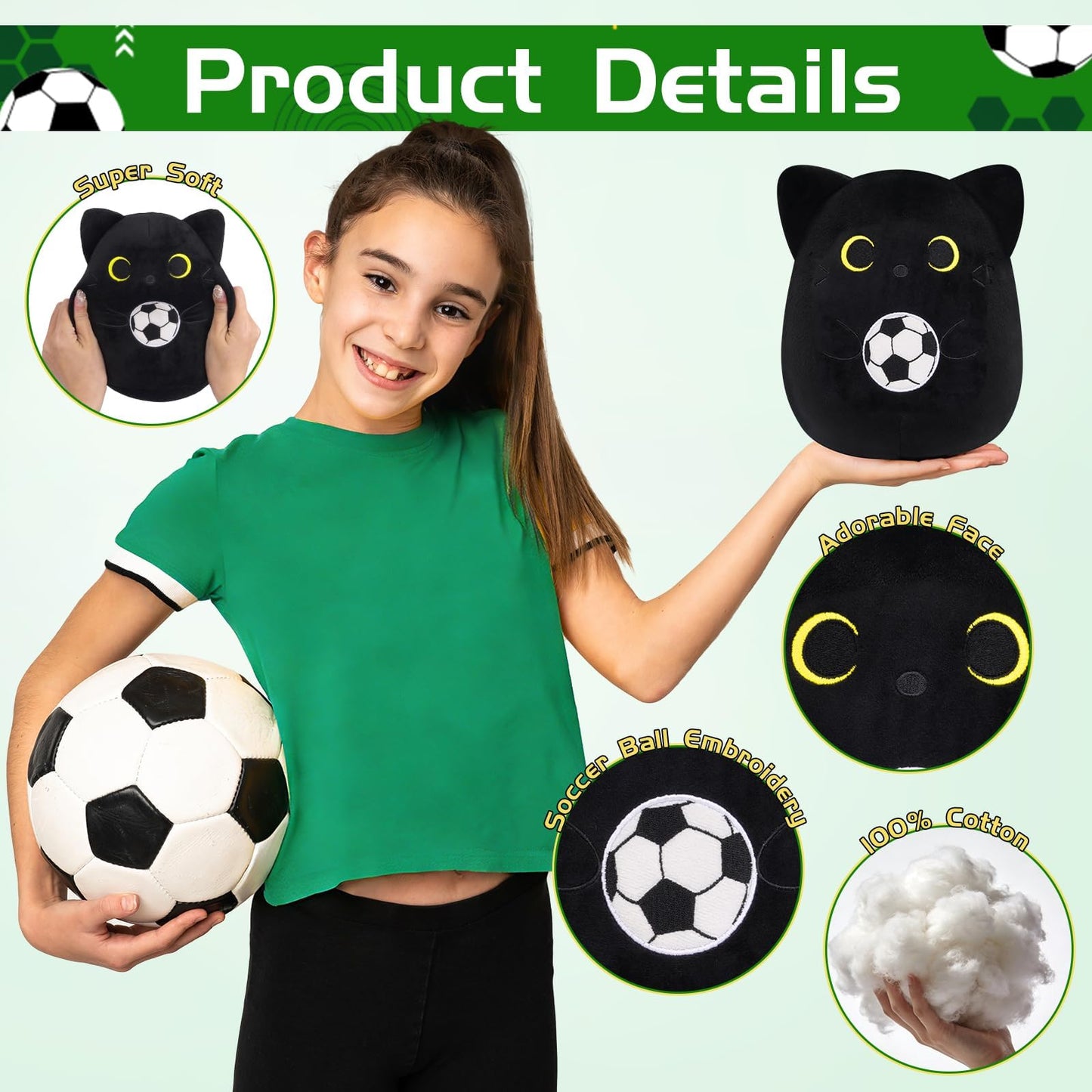 LSYDCARM Black Cat Plush Toy with Soccer Ball – 8-Inch World Cup 2026 Edition