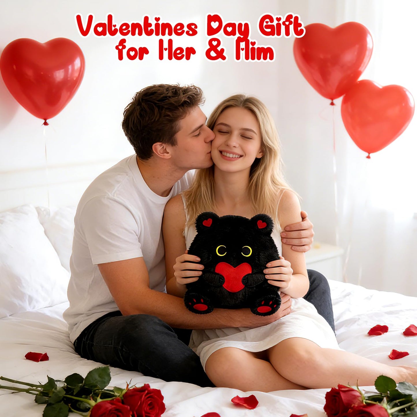 LSYDCARM Black Cat Plush 8-Inch with Red Heart – Valentine Gift