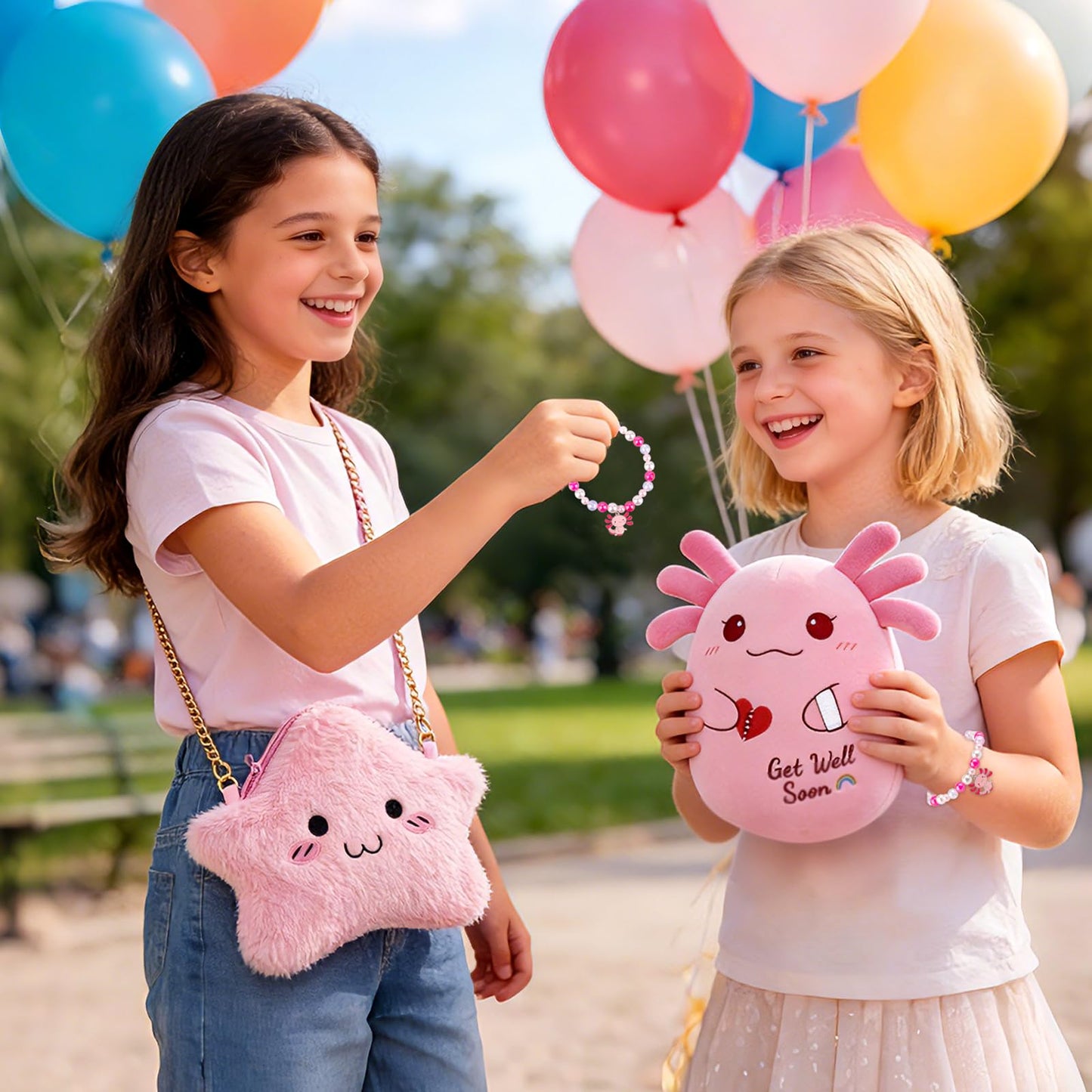 LSYDCARM Get Well Gifts for Kids – 8-Inch Axolotl Plush Gift Set with Card, Mug, and Accessories