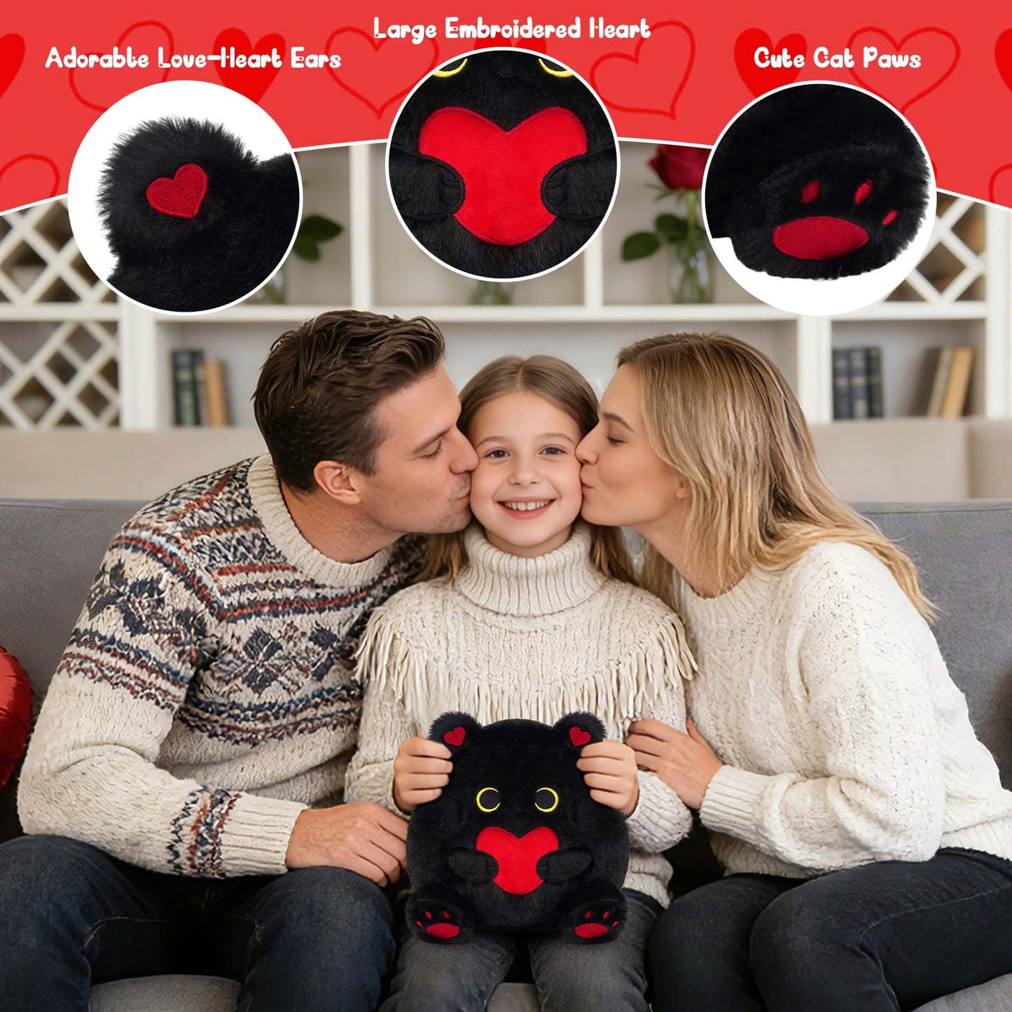 LSYDCARM Black Cat Plush 8-Inch with Red Heart – Valentine Gift