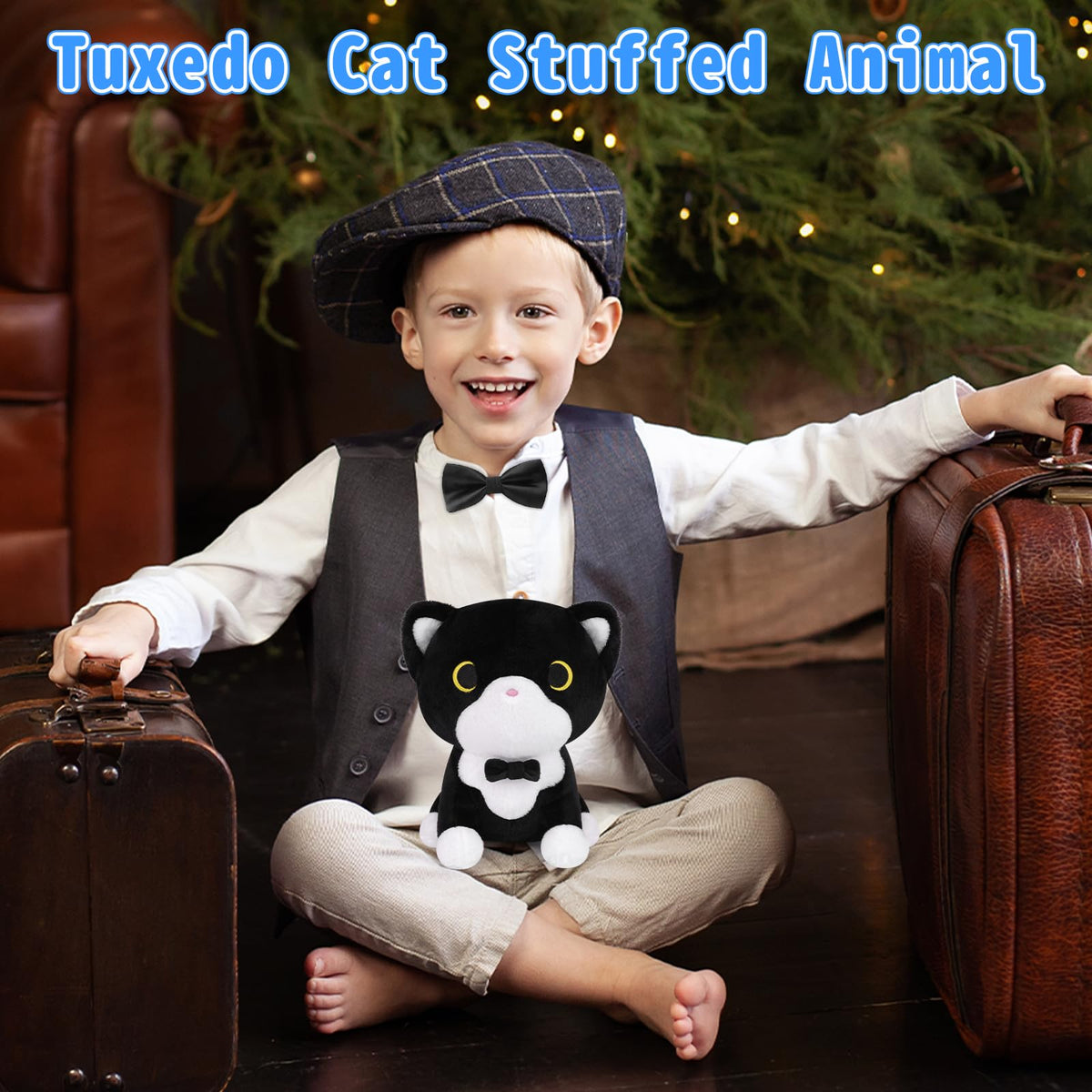 LSYDCARM Tuxedo Cat Plush Toy – Black and White Bow Tie Cat Stuffed Animal