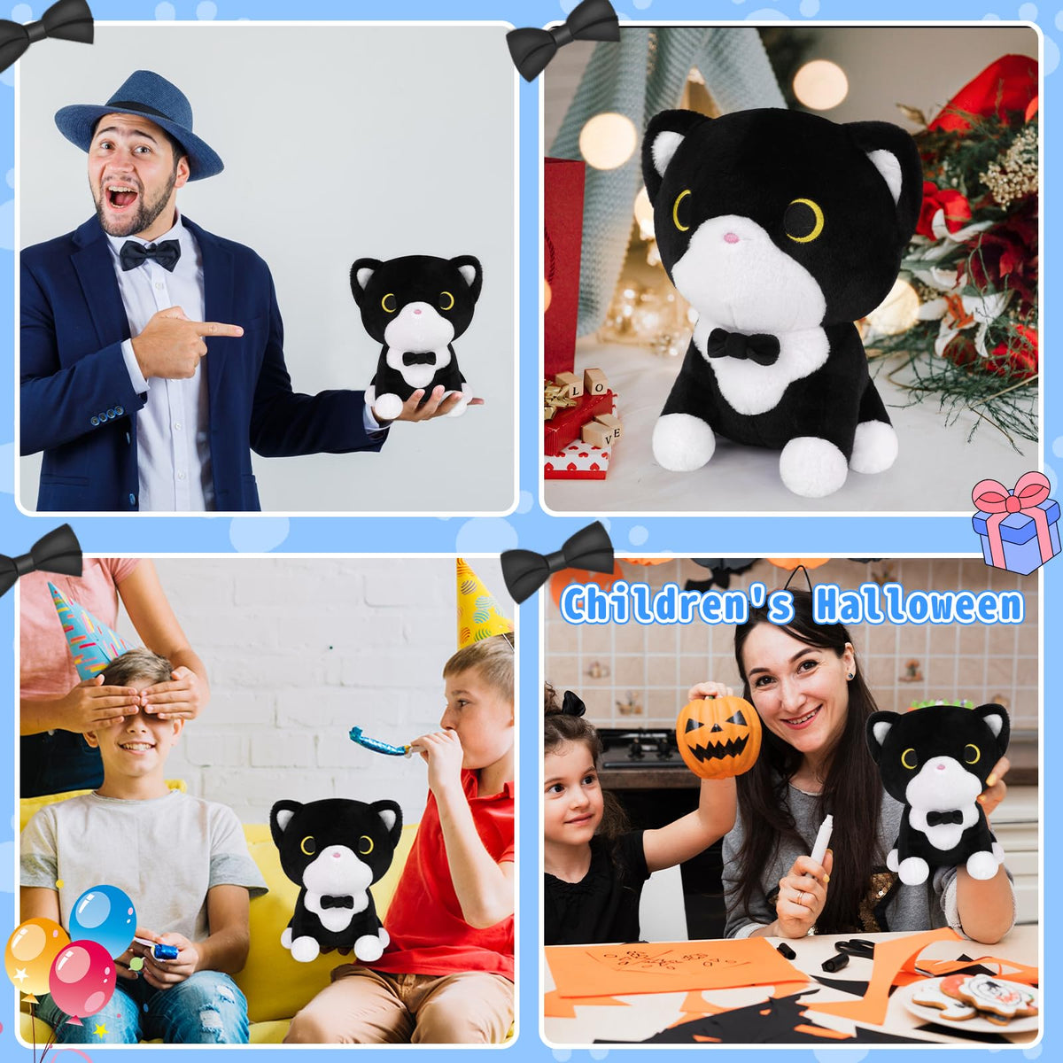 LSYDCARM Tuxedo Cat Plush Toy – Black and White Bow Tie Cat Stuffed Animal