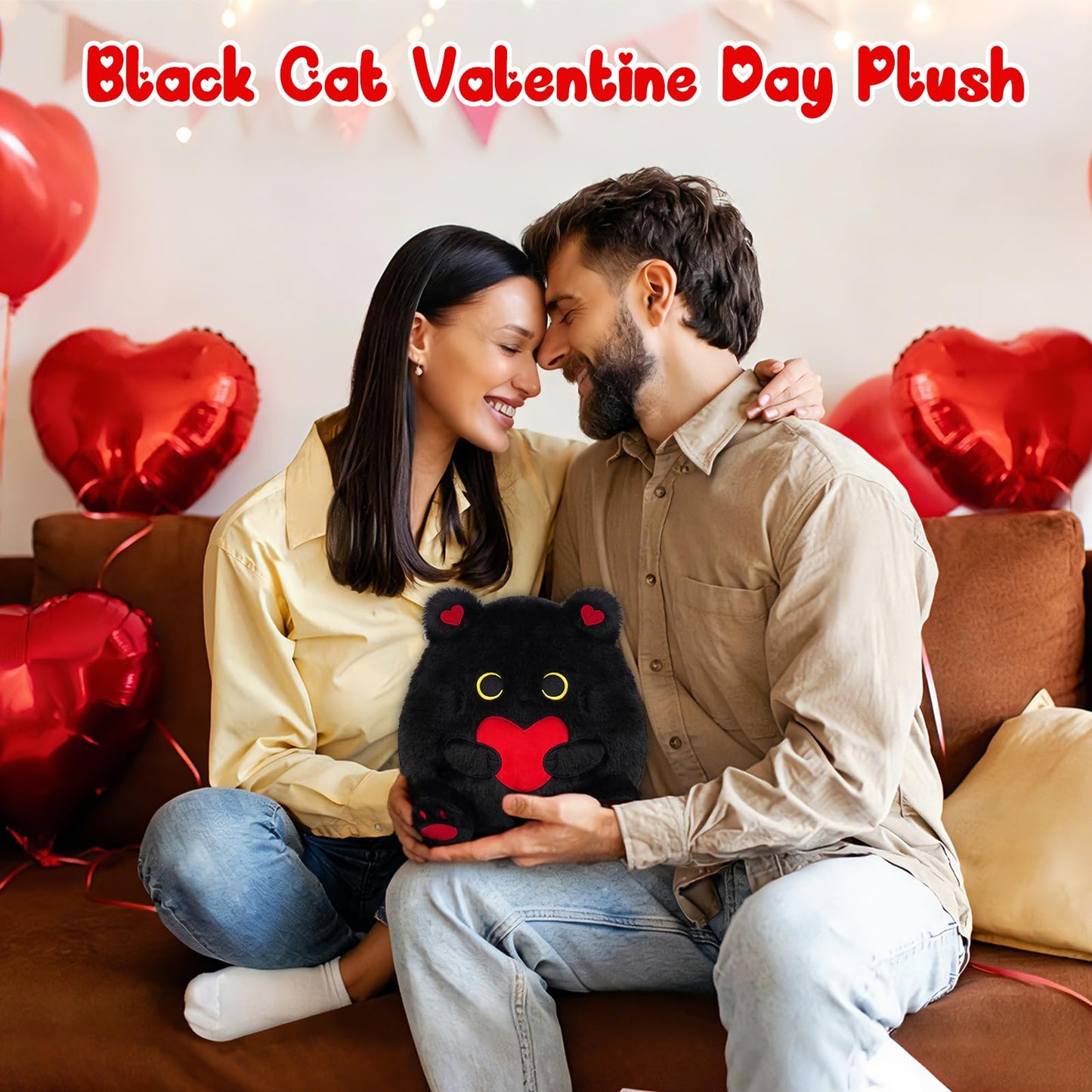 LSYDCARM Black Cat Plush 8-Inch with Red Heart – Valentine Gift