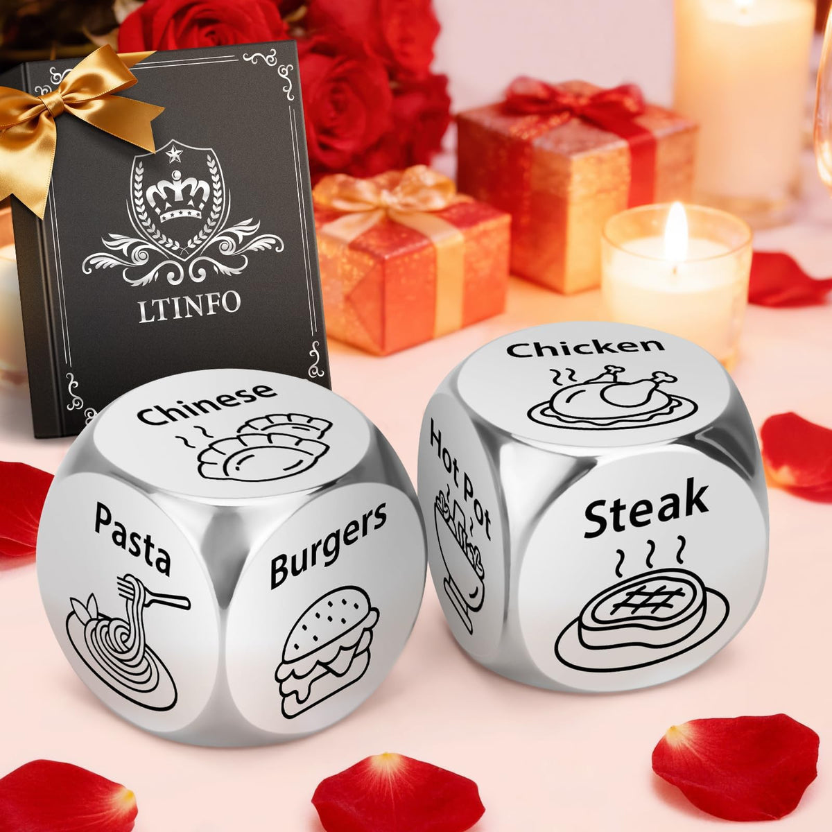 LTINFO Valentines Day Gifts for Him & Her – Date Night Food Dice for Couples & Anniversary
