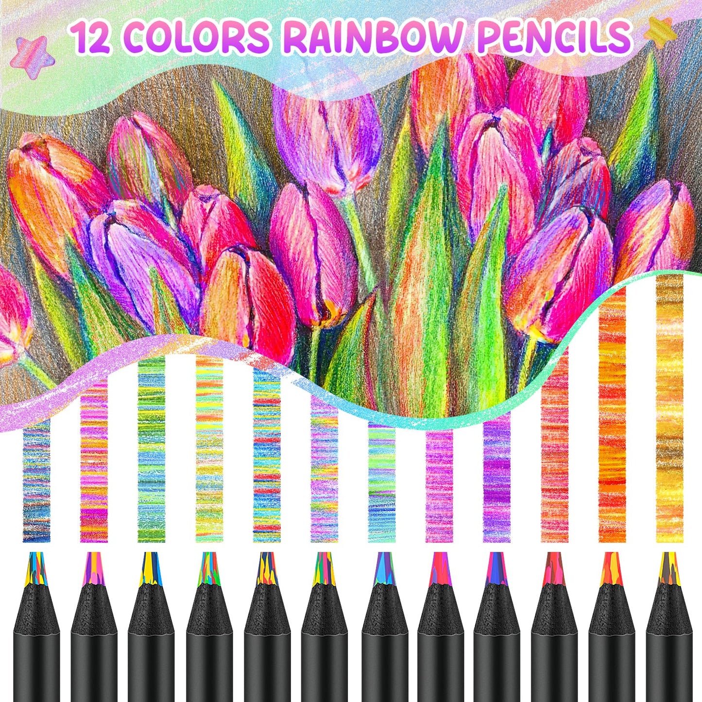 LTINFO Rainbow Pencils – 12-Color Art Set for Kids, Teens, and Creative Adults