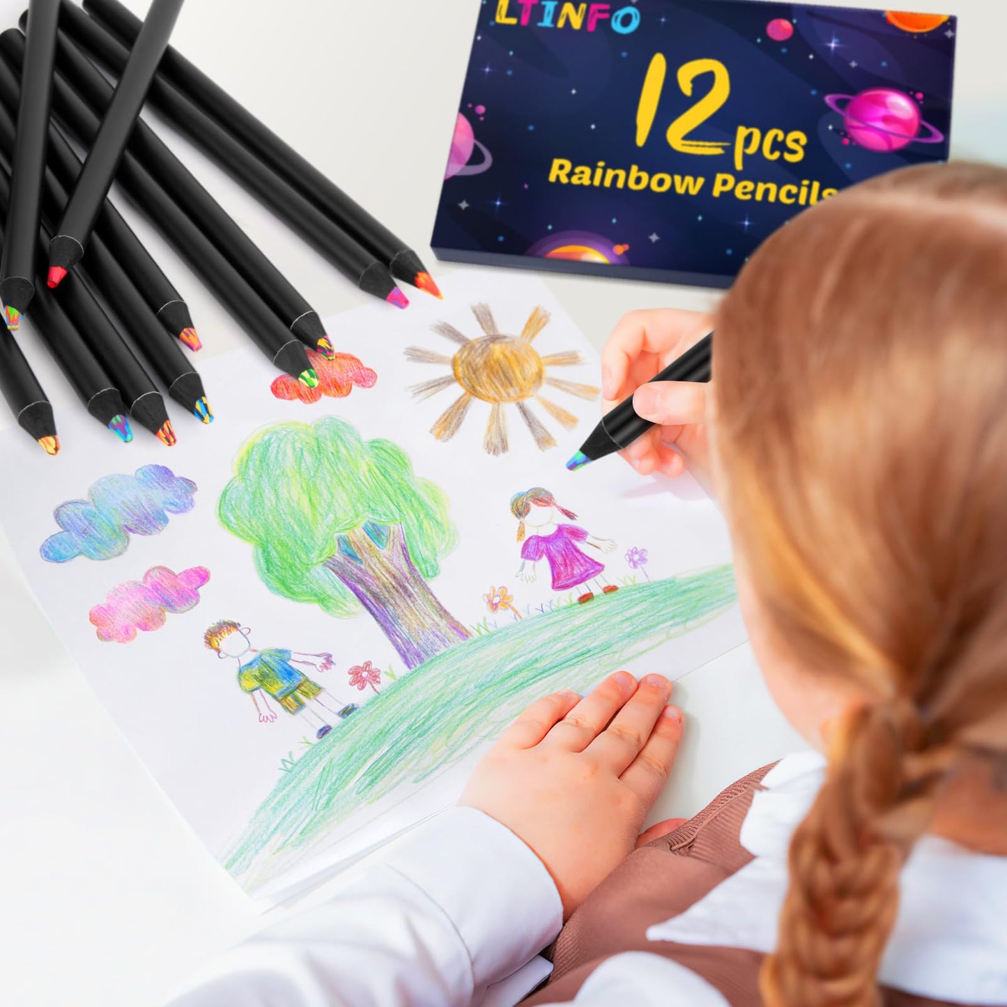 LTINFO Rainbow Pencils – 12-Color Art Set for Kids, Teens, and Creative Adults